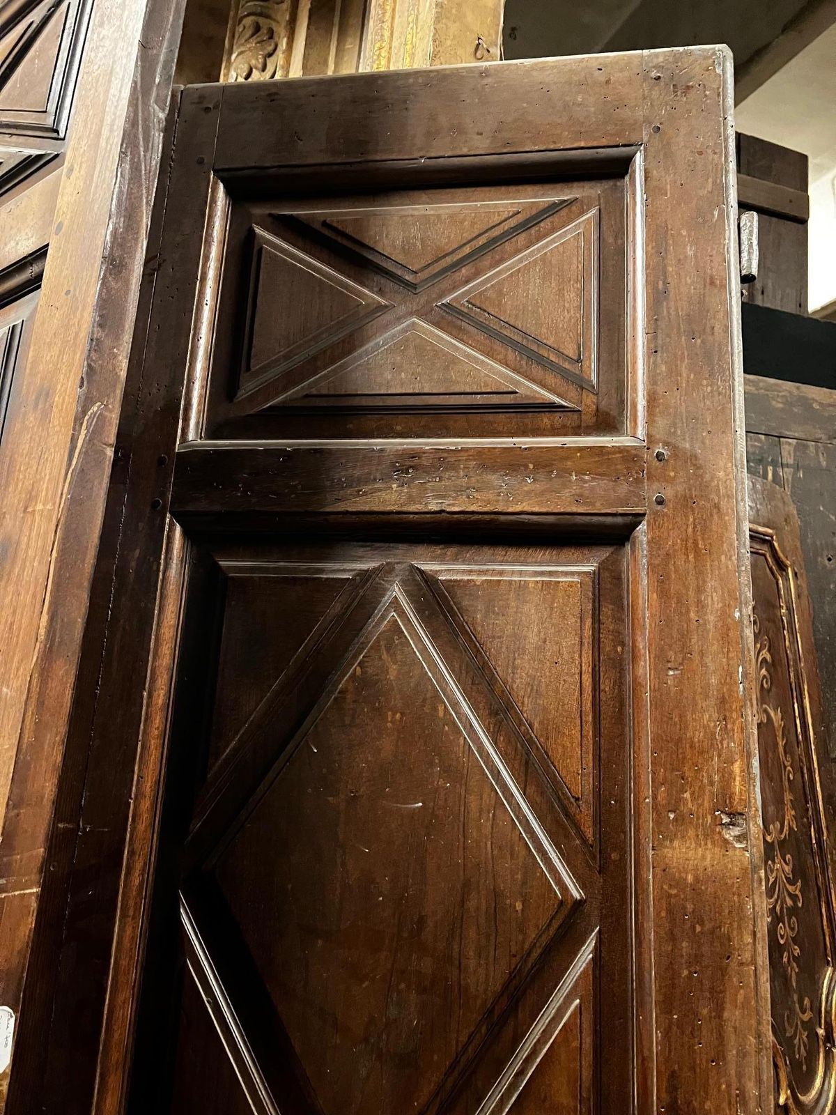photo for sale Set Of No. 2 Carved Walnut Double Doors With Lozenges, Italy