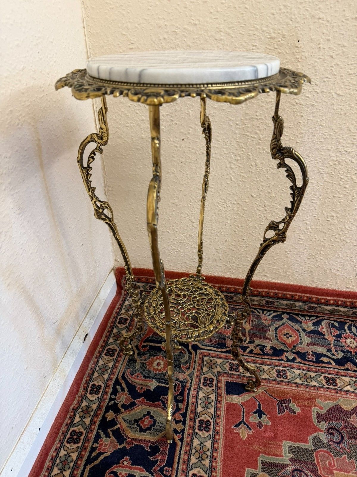 Frech Ornate Brass And Marble Stand Circa 1950 photo Home Decor