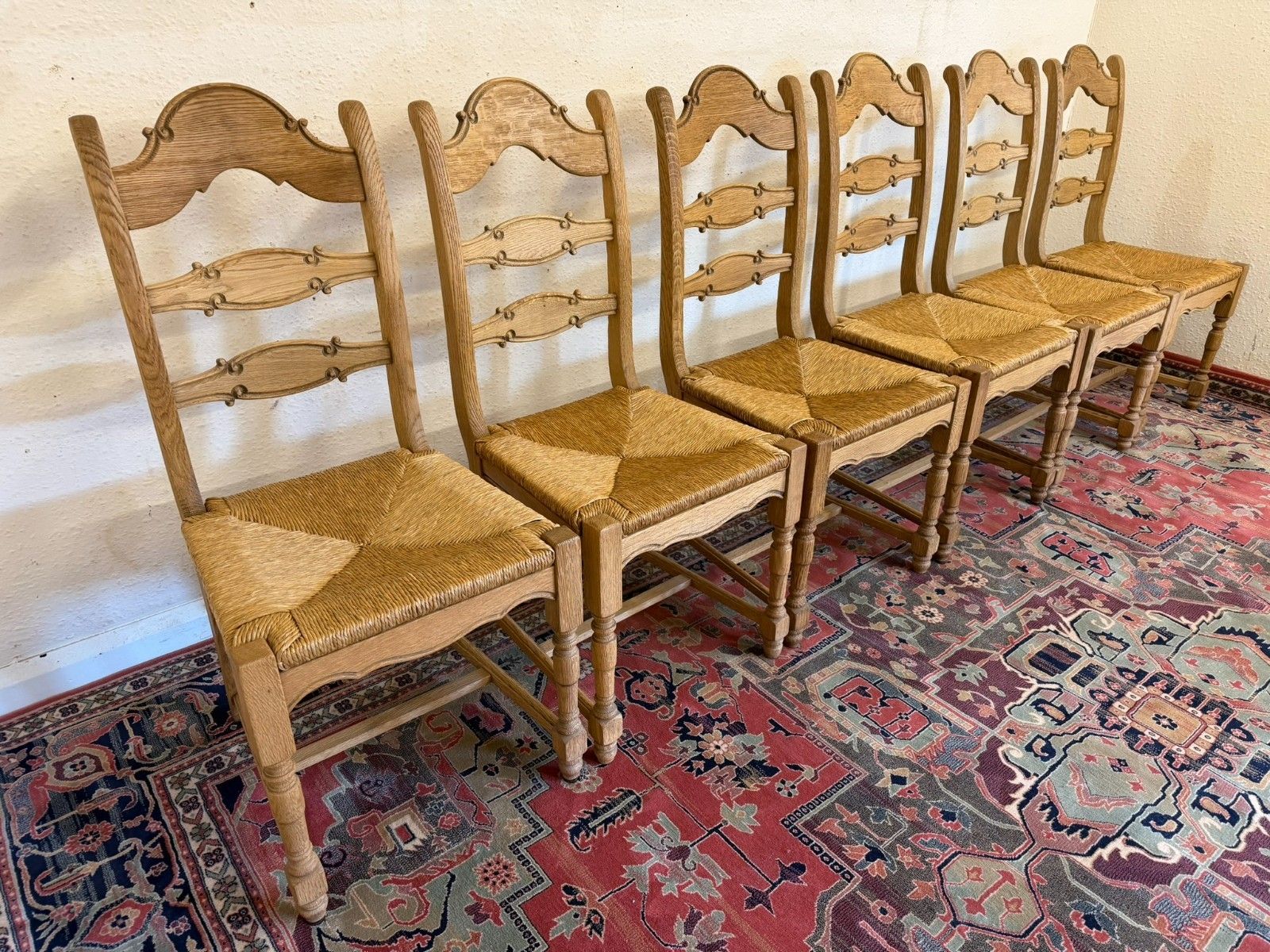 Set Of Six French Farmhouse Raw Oak Dining Chairs Circa 1930 photo furniture