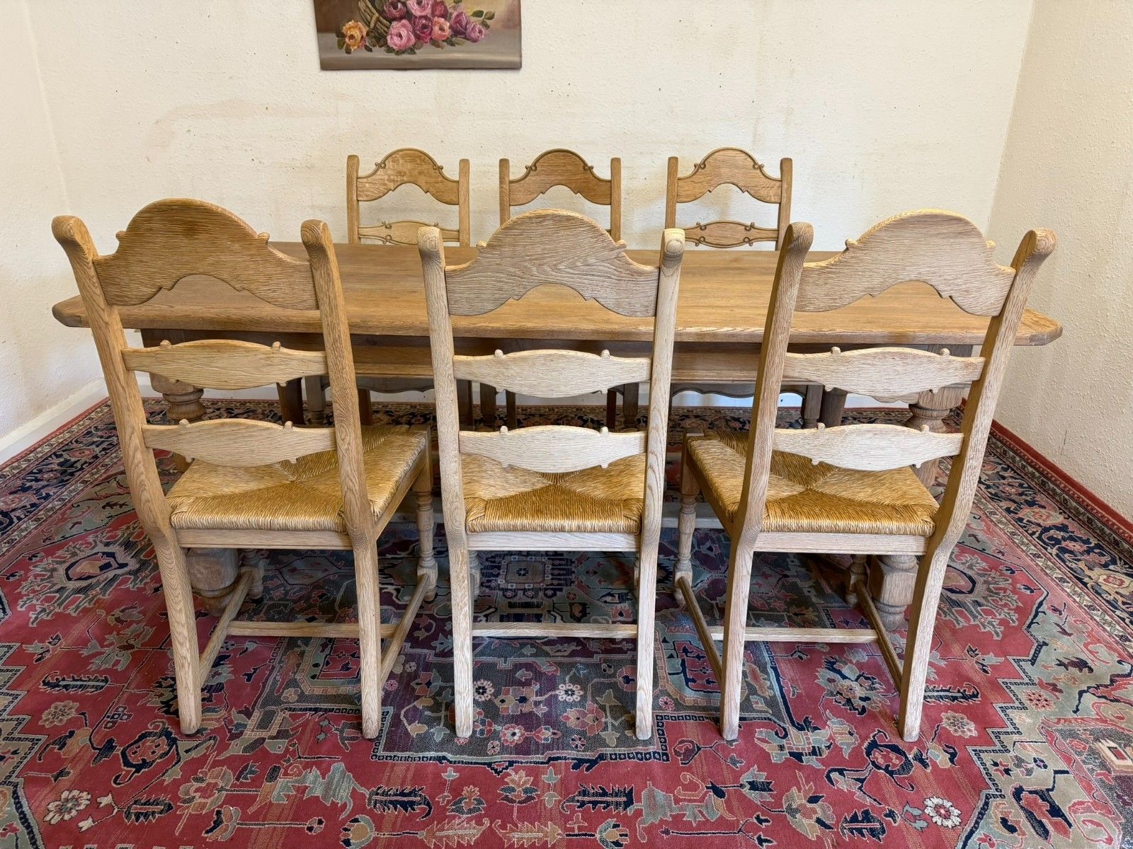photo vinterior Set Of Six French Farmhouse Raw Oak Dining Chairs Circa 1930