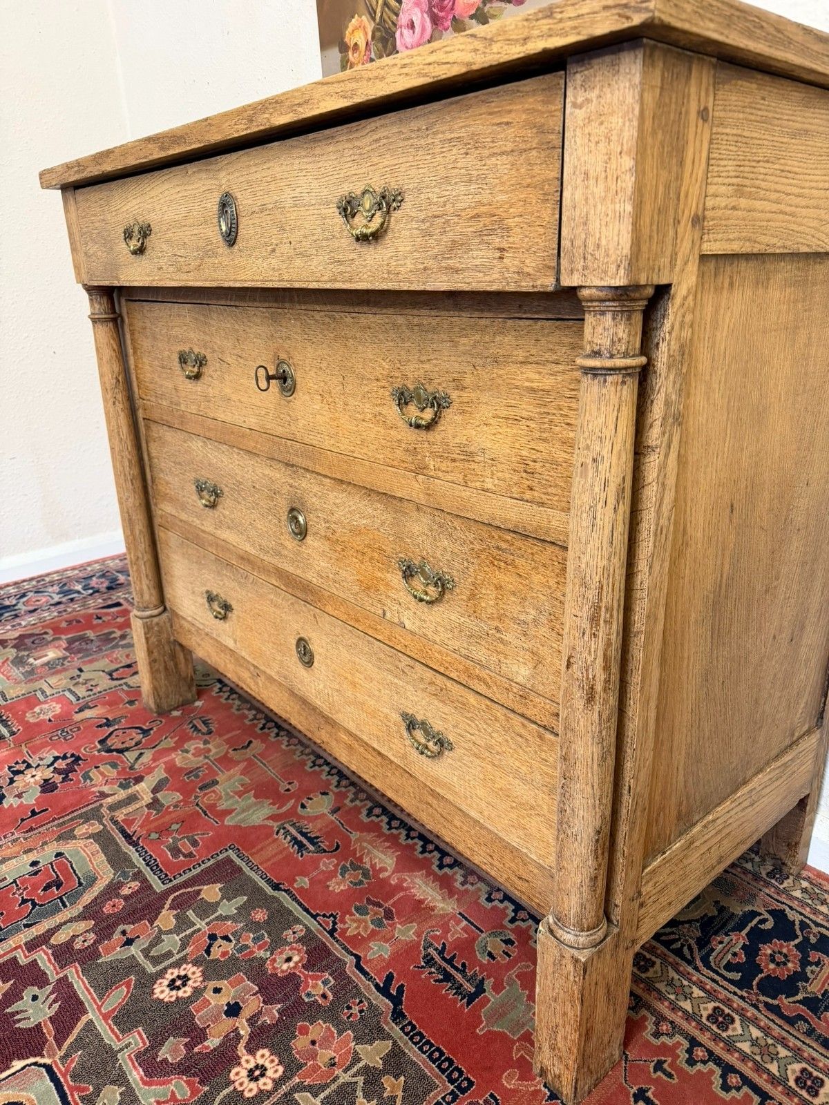 French Raw Oak Napoleonic Commode/Chest Of Drawers Circa 1830 photo vintage