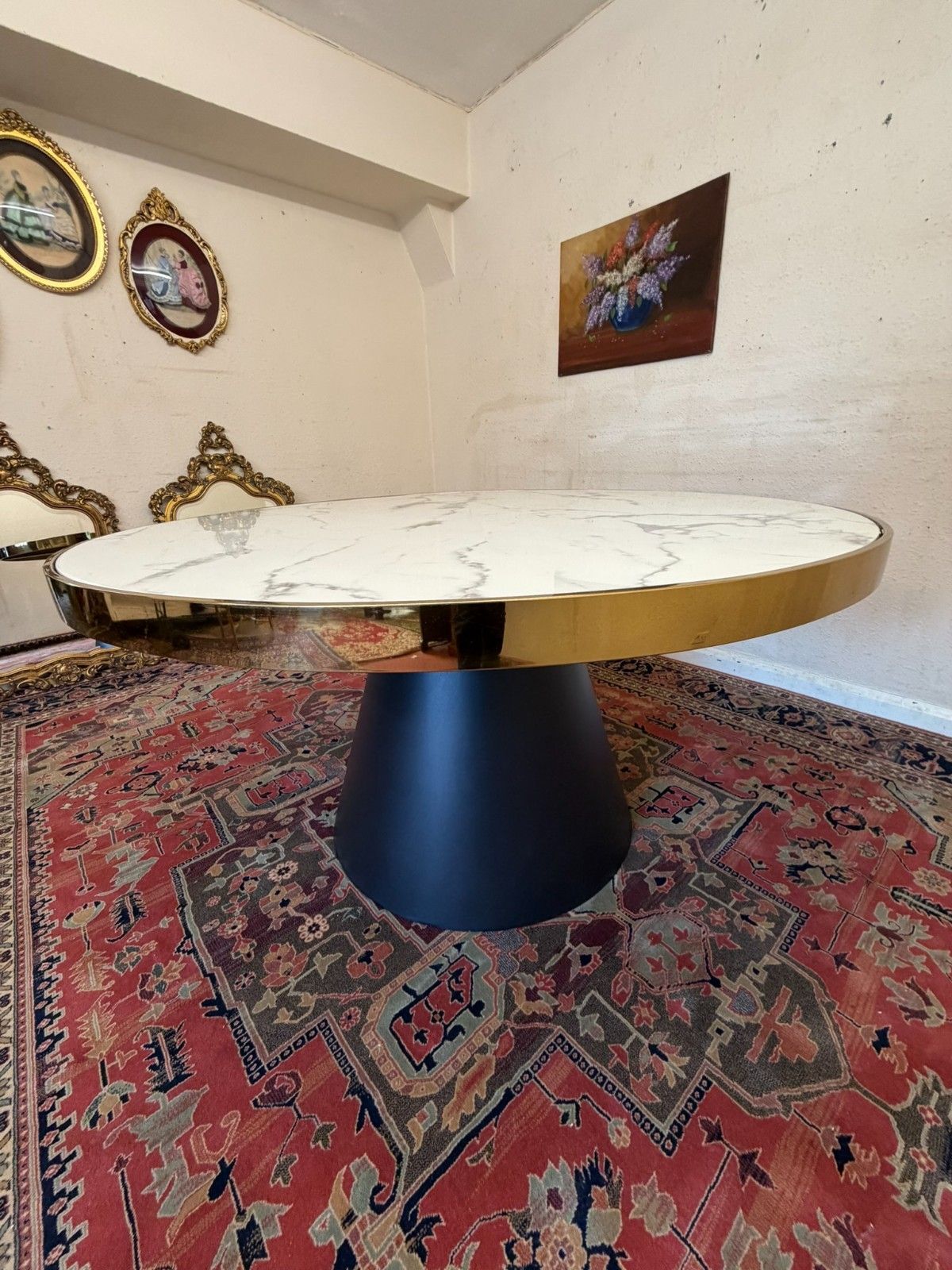 Mid Century Modern Circular Marble Top Dining Table Circa 1960 photo buy