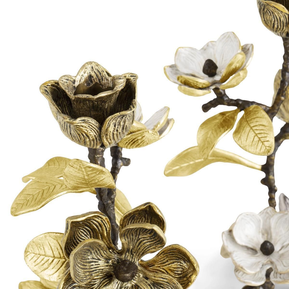Set Of 4 Contemporary Gold And Silver Metal Floral Candleholders photo Home Decor