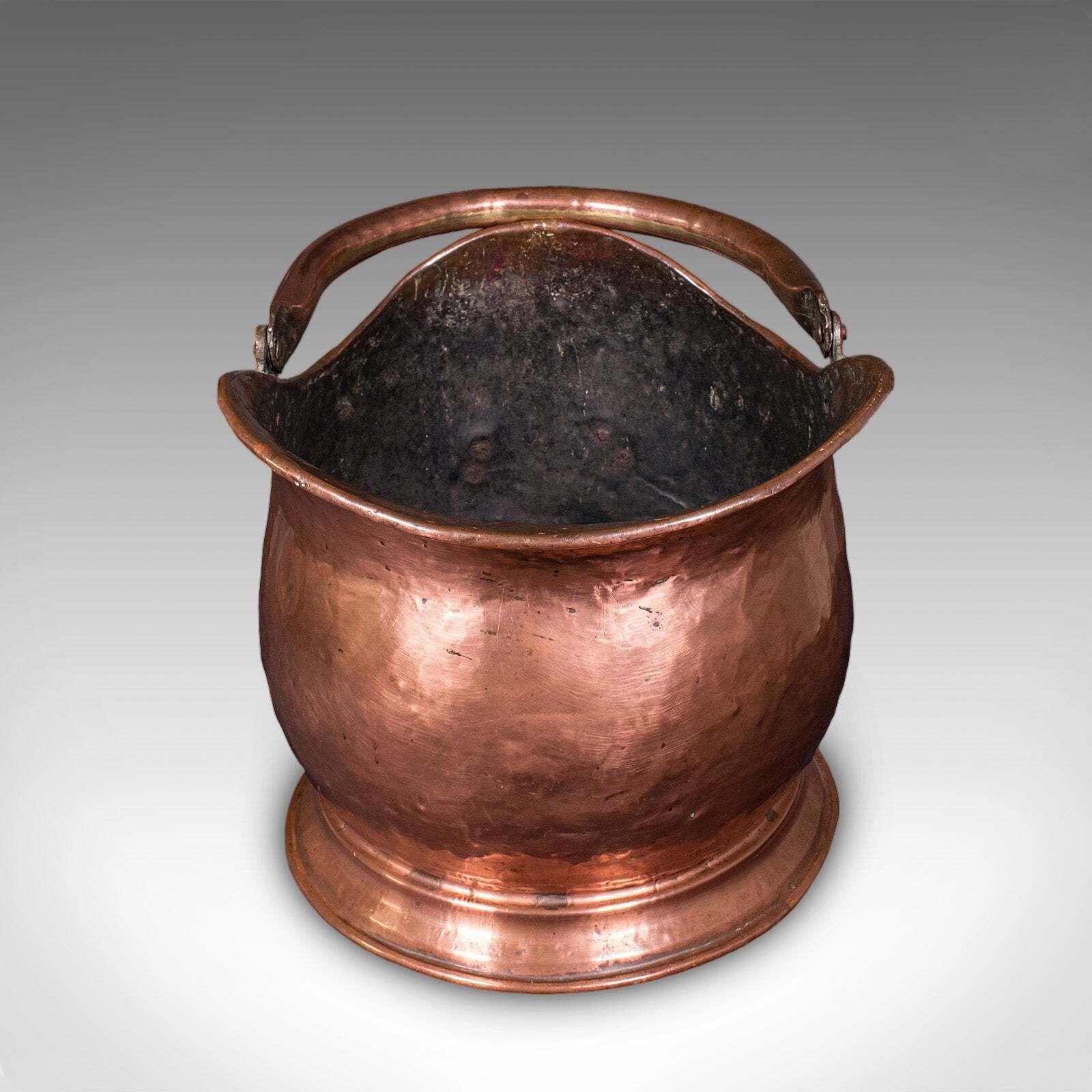 Antique Helmet Coal Scuttle, English, Copper, Fireplace Fuel Keeper, Victorian photo furniture