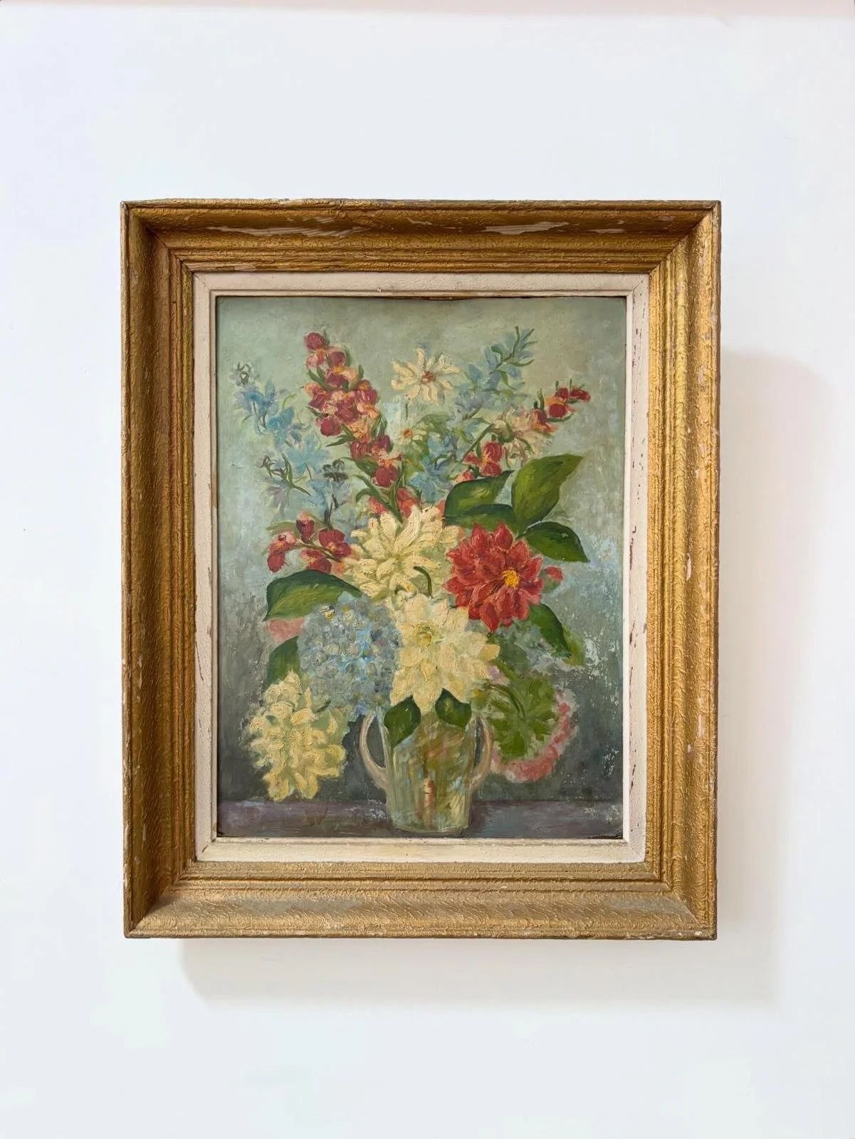 1930's Framed Floral Bouquet Oil On Board
