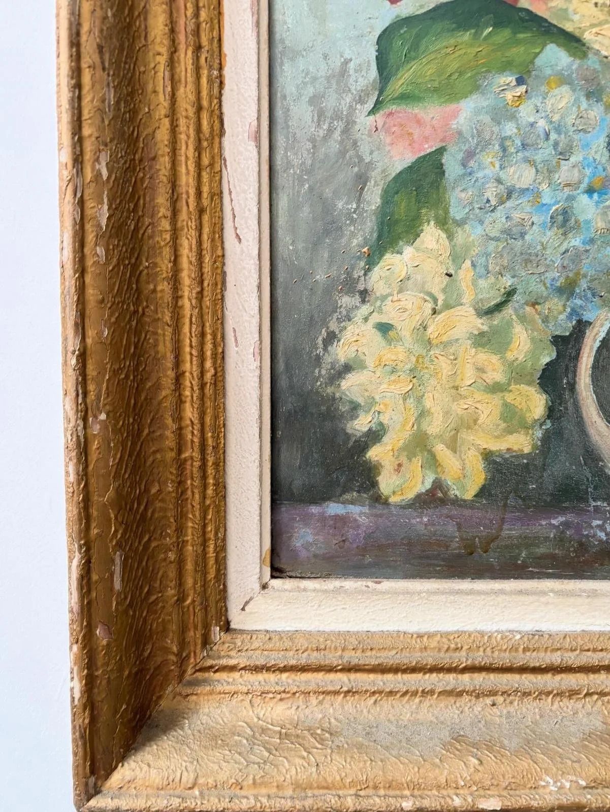 1930's Framed Floral Bouquet Oil On Board photo for sale