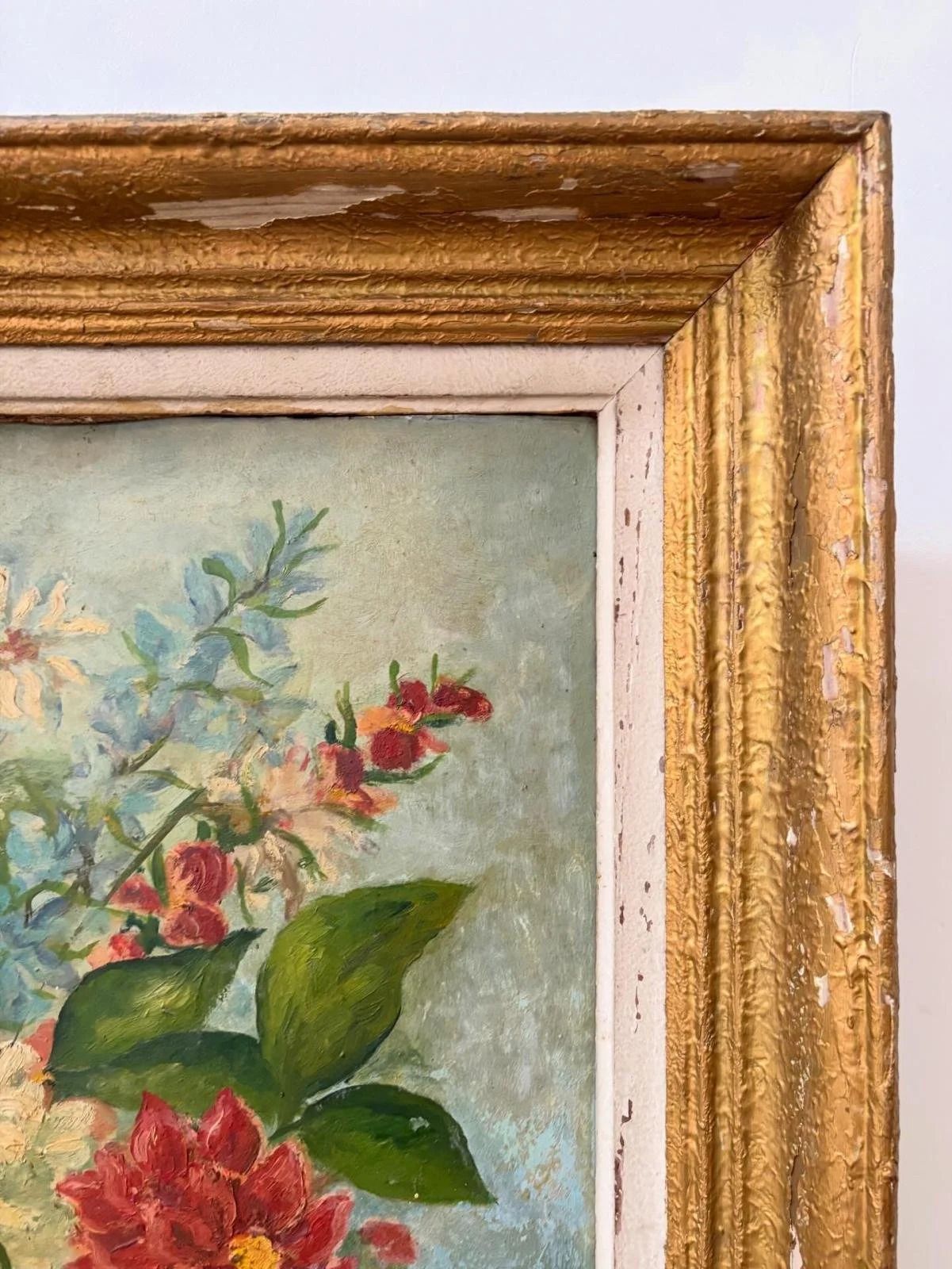 1930's Framed Floral Bouquet Oil On Board photo Art
