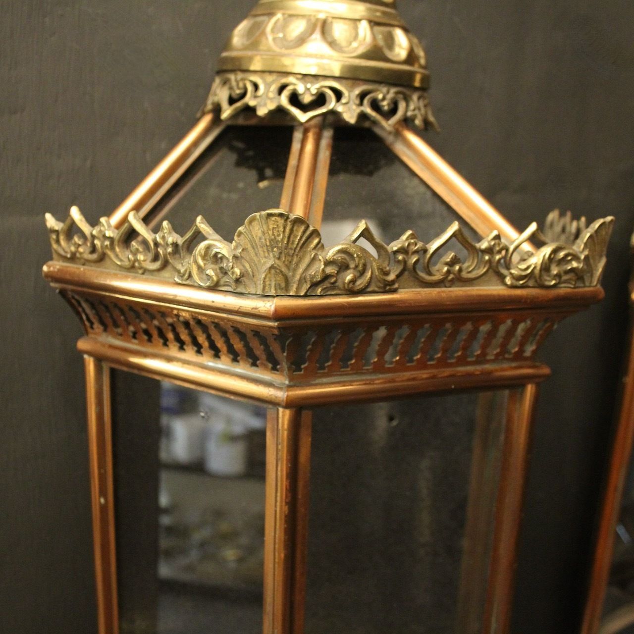 French Pair Of Brass & Copper Half Lanterns photo 2750.0