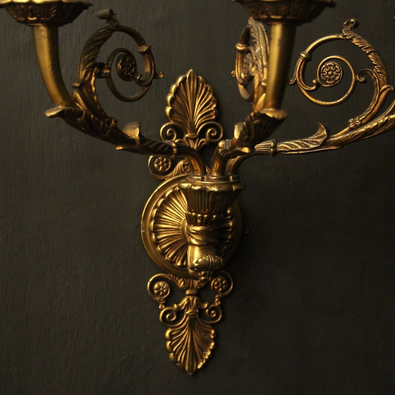French Pair Of Bronze Antique Wall Sconces photo vintage