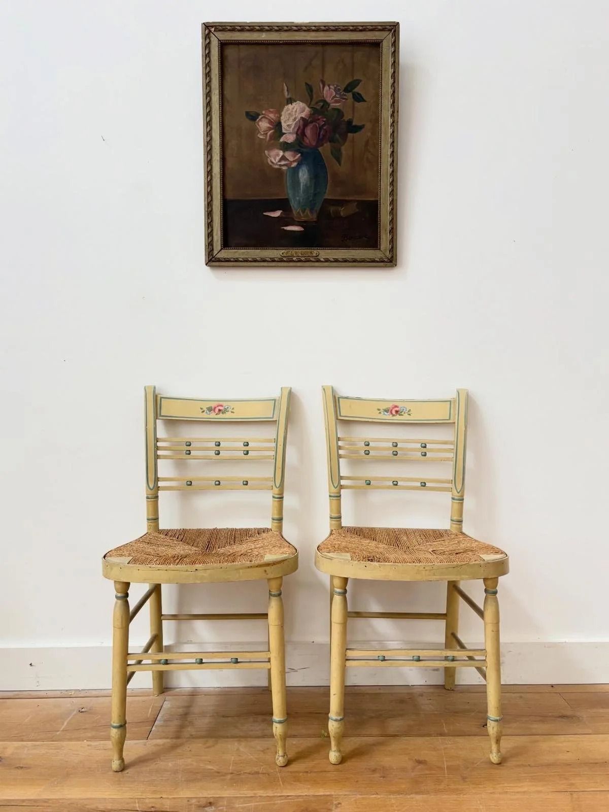 A Pair Of Early Nineteenth Century Rush Seated Bedroom Chairs
