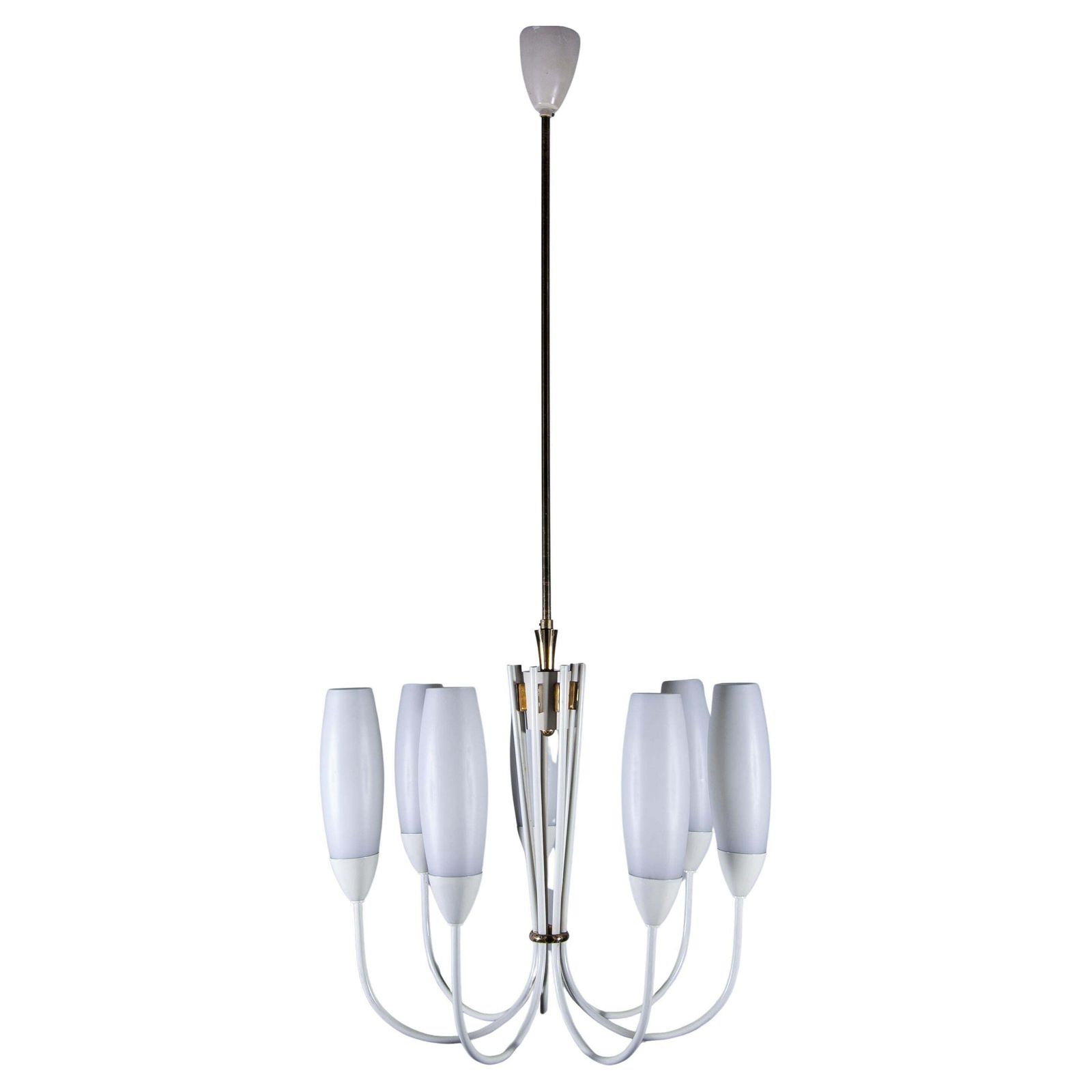 Fifties Six Opaline Glass Shades Chandelier.