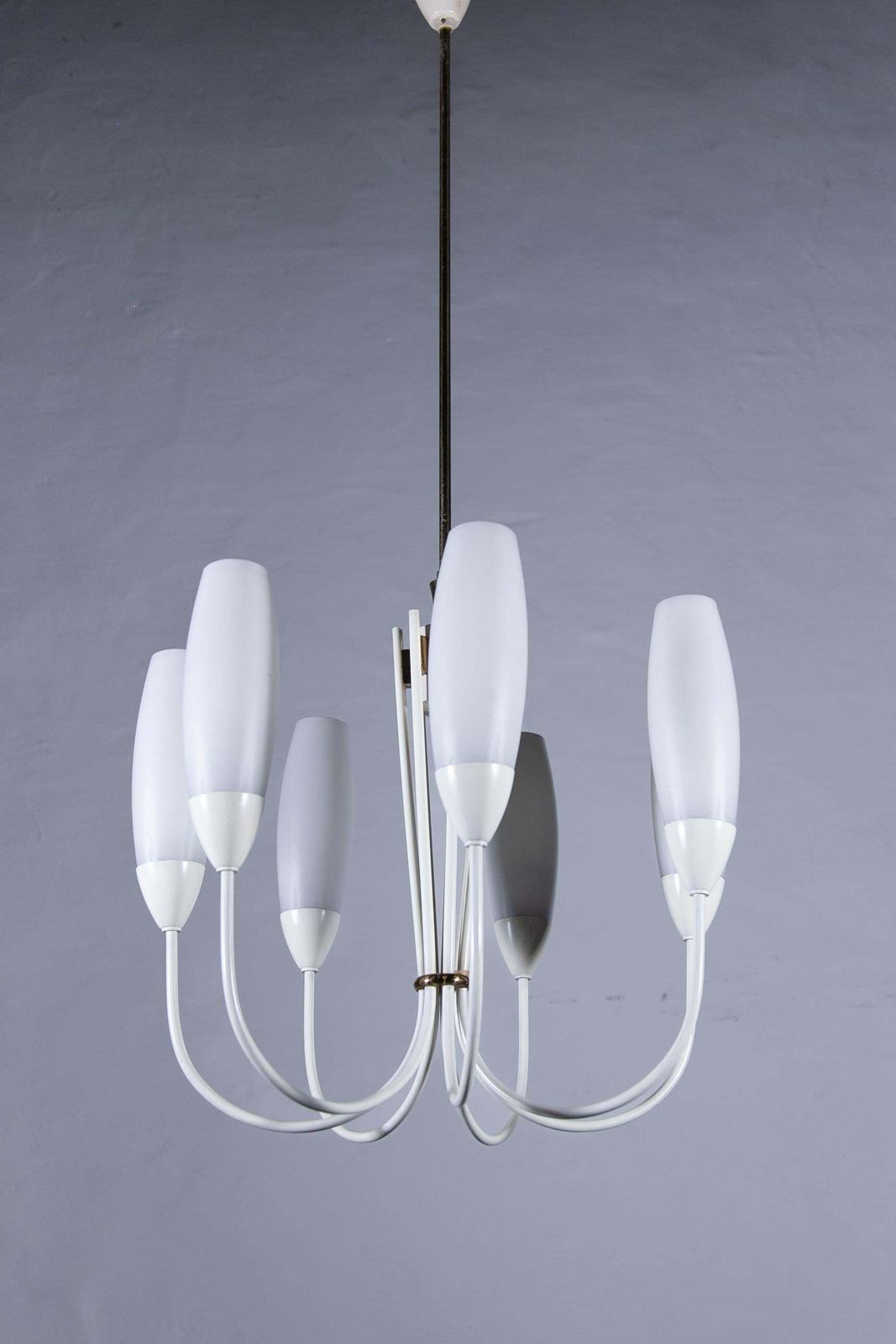 Fifties Six Opaline Glass Shades Chandelier. photo buy