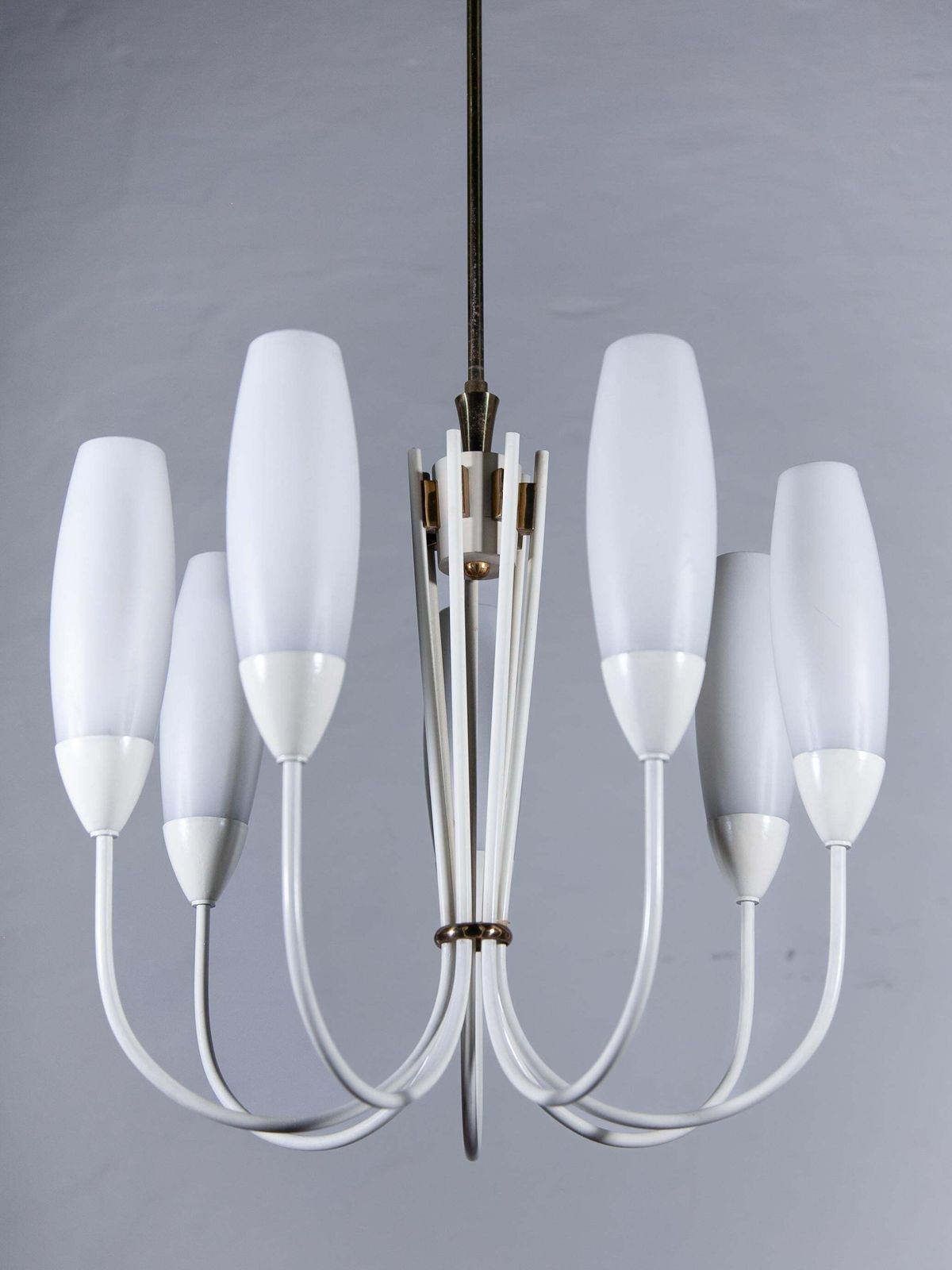 photo furniture Fifties Six Opaline Glass Shades Chandelier.