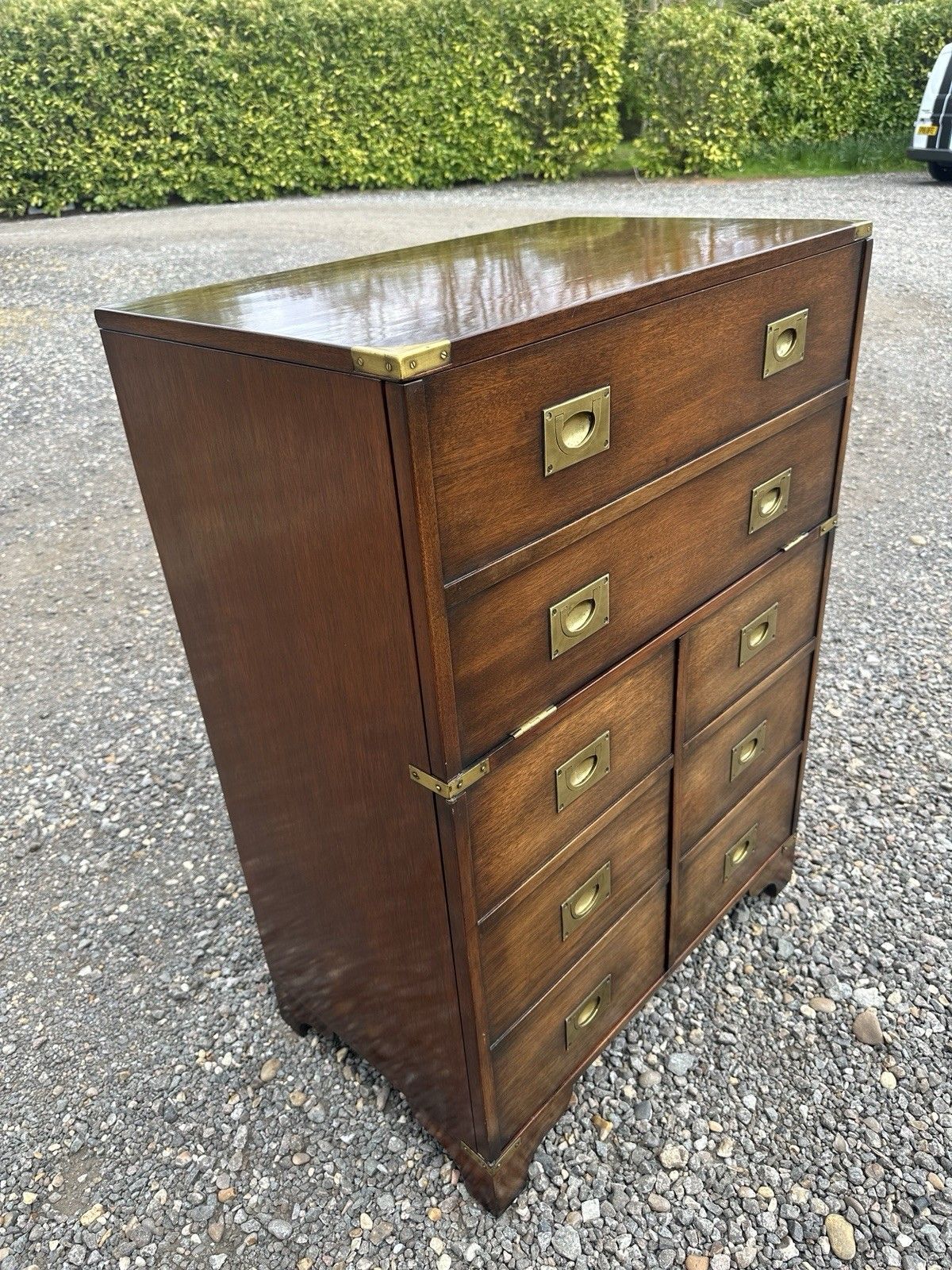 Campaign Style Mahogany Bureau Chest  Of Drawers Drop Writing Desk Brass Storage