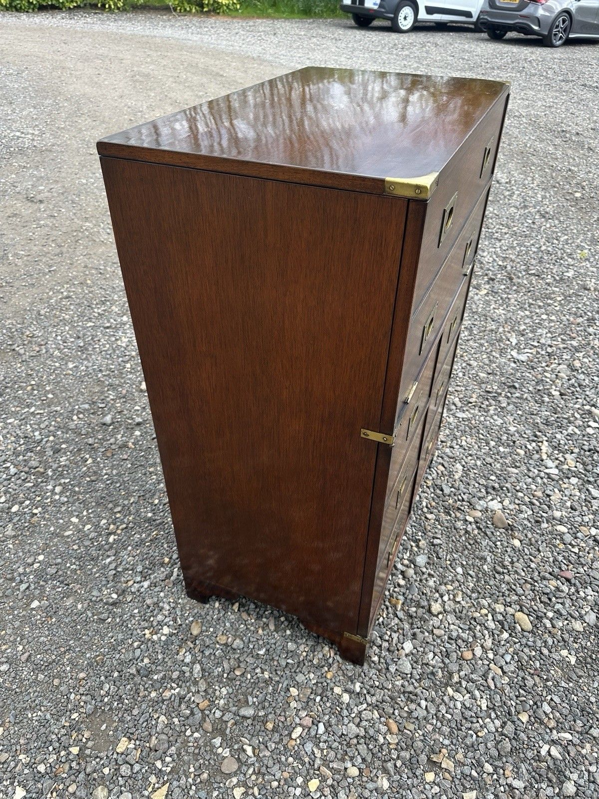 Campaign Style Mahogany Bureau Chest  Of Drawers Drop Writing Desk Brass Storage photo buy