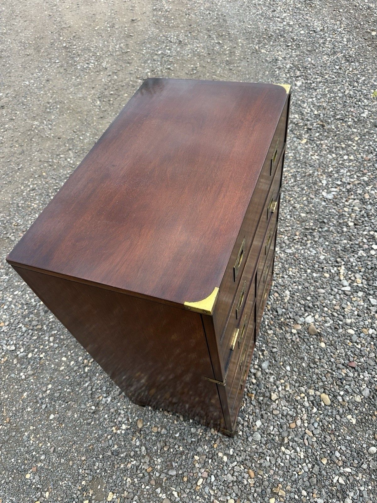 Campaign Style Mahogany Bureau Chest  Of Drawers Drop Writing Desk Brass Storage photo vintage