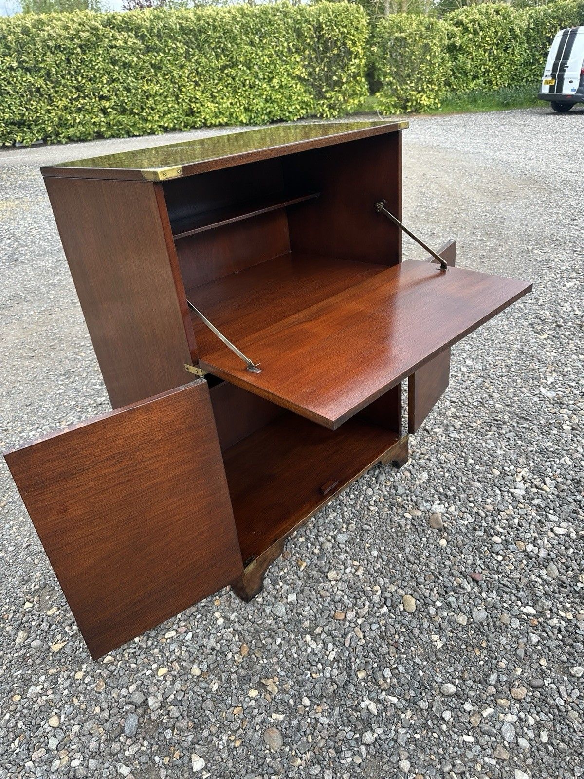 photo buy Campaign Style Mahogany Bureau Chest  Of Drawers Drop Writing Desk Brass Storage