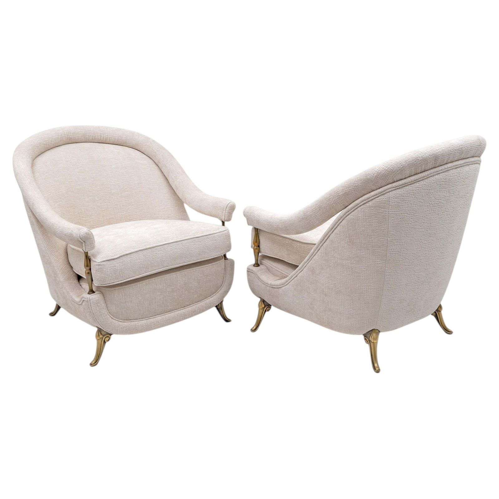 Pair Of French Mid Century Armchairs In Art Deco Style With Brass Details, 1950s