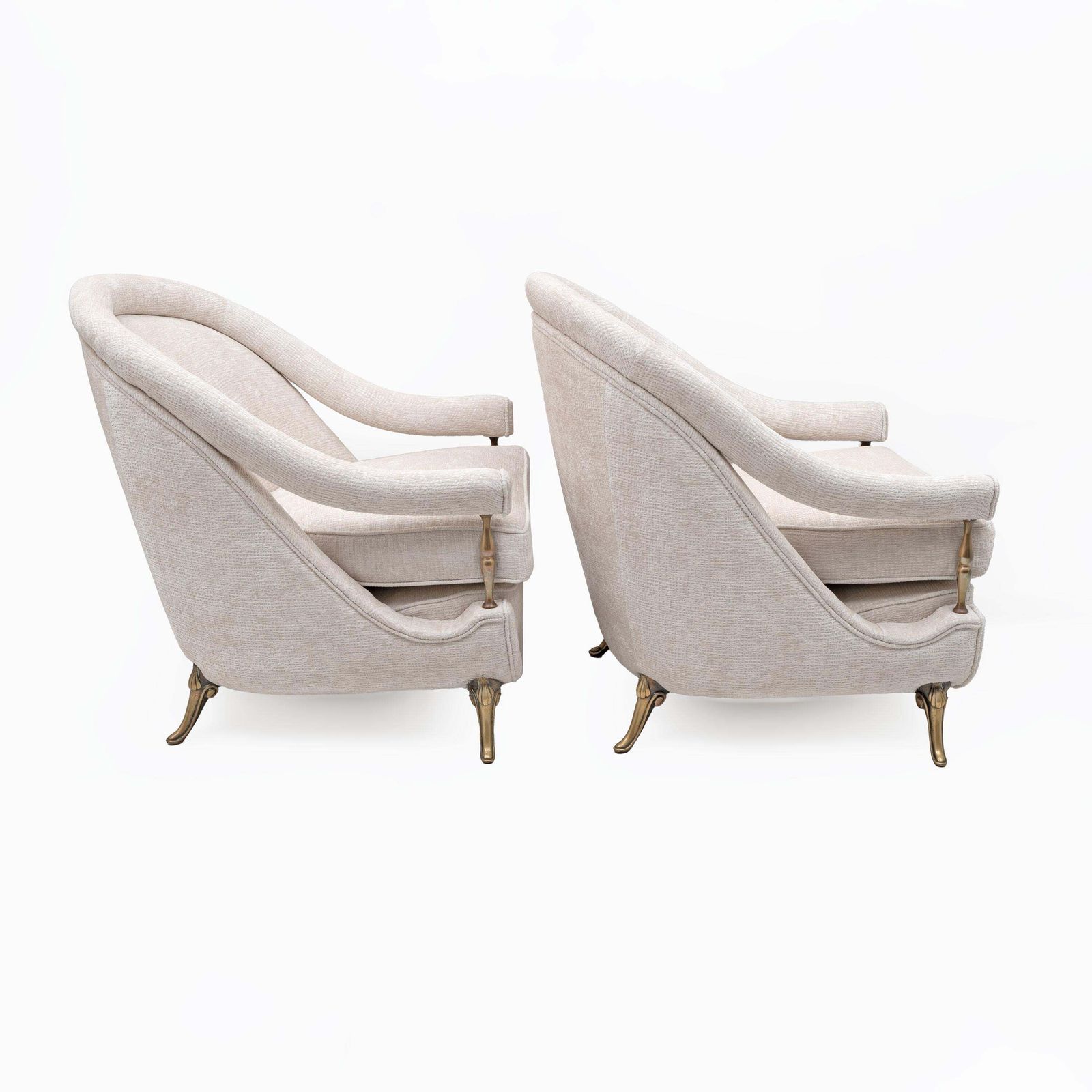 Pair Of French Mid Century Armchairs In Art Deco Style With Brass Details, 1950s photo Furniture