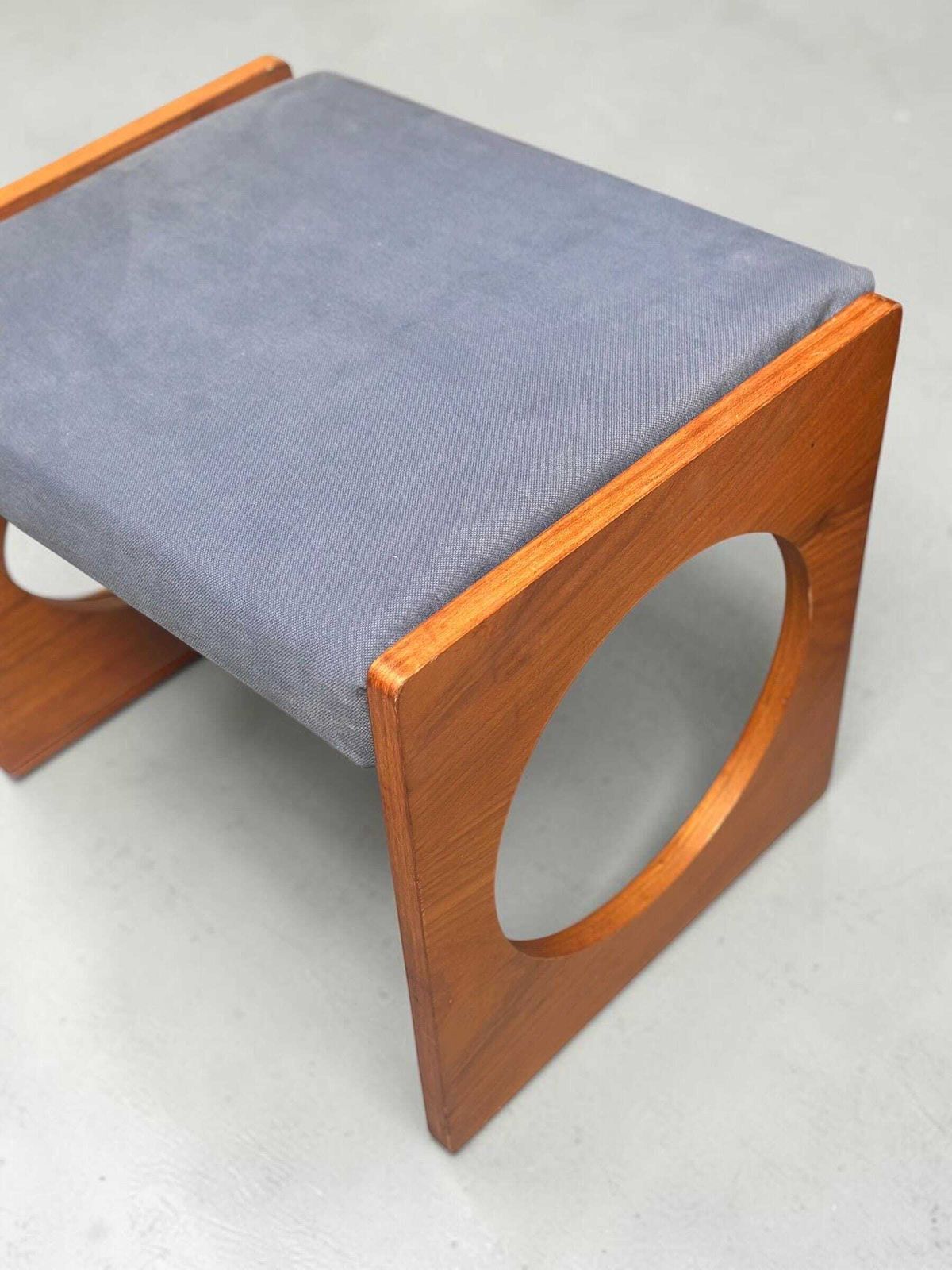 Mid Century Uniflex “F Range” Teak Stool / Footstool, C.1960s (With Original Advert)