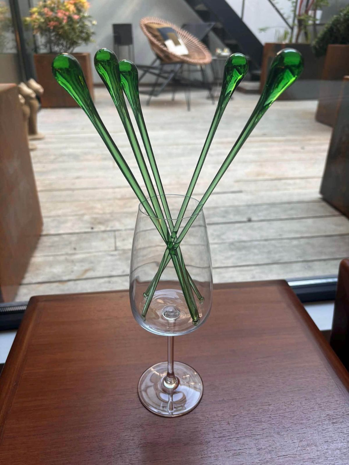 Vintage Murano Glass Cocktail Stirrers: Hand Blown Italian Swizzle Sticks, 1950s Green Bar Decor photo 226.0