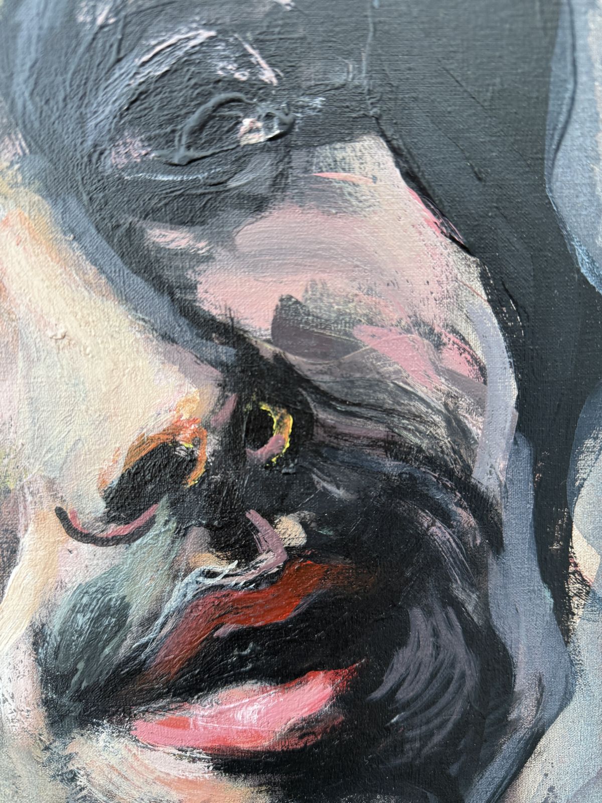 Portrait expressionniste masculin au visage levé, peinture à l'huile sur toile, art européen, 2002 photo furniture