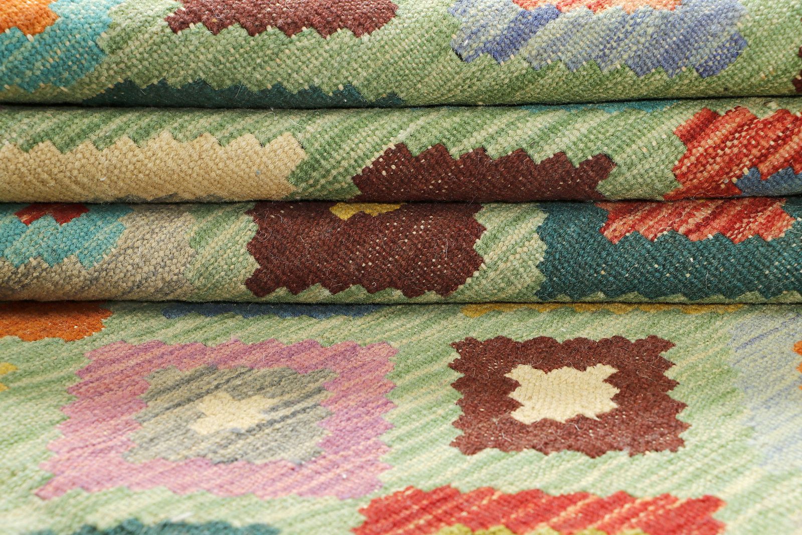 7x10 Green Geometric Kilim Flatweave Large Area Rug photo 554.0