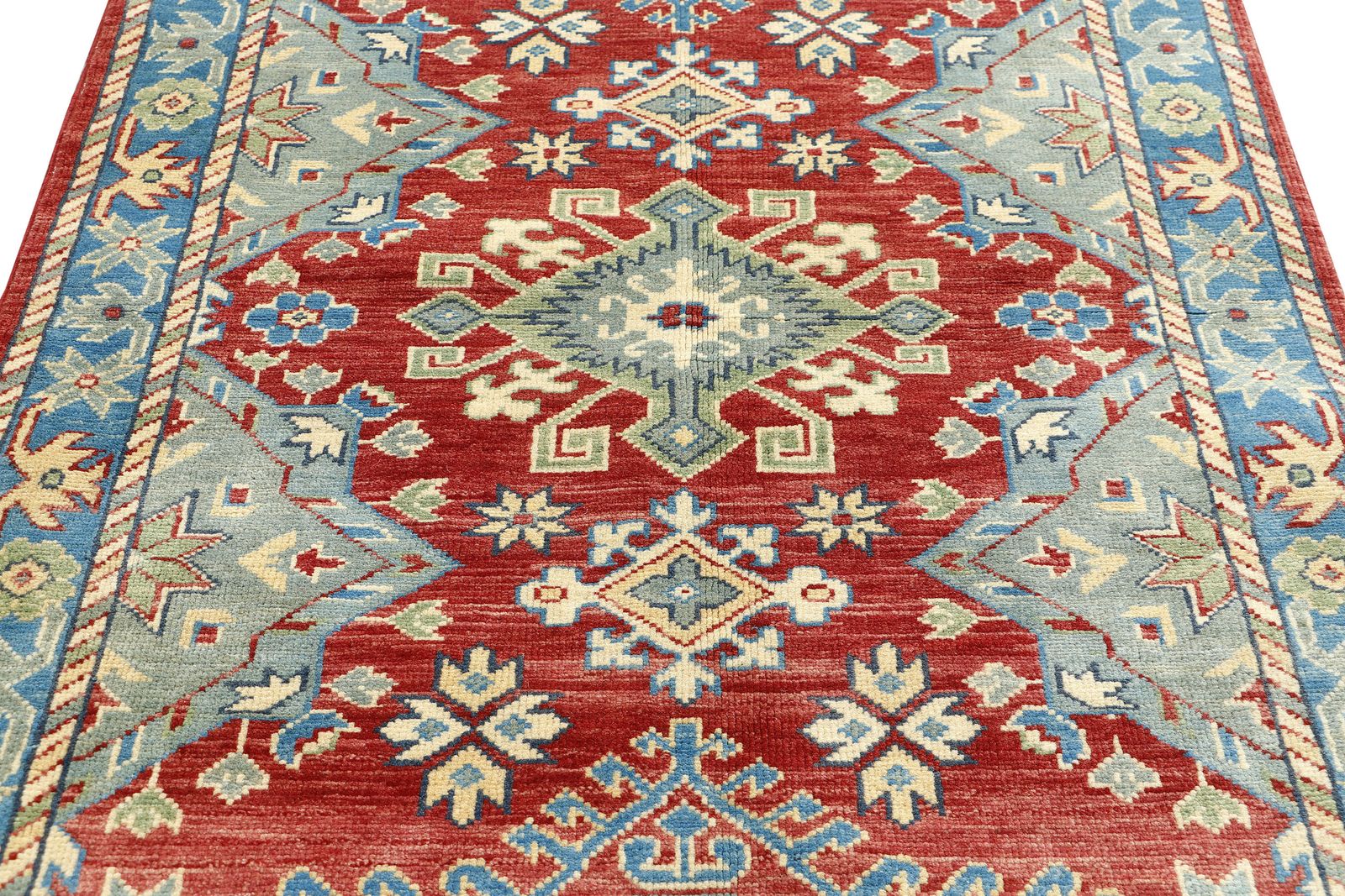3x5 Red And Blue Kazak Oriental Wool Hand Knotted Rug photo for sale