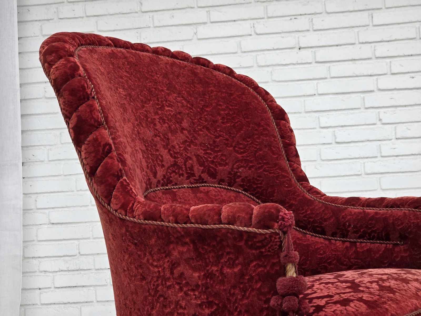 Furniture 1950s, Danish Highback Armchair, Furniture Velour, Beech Wood Legs. photo