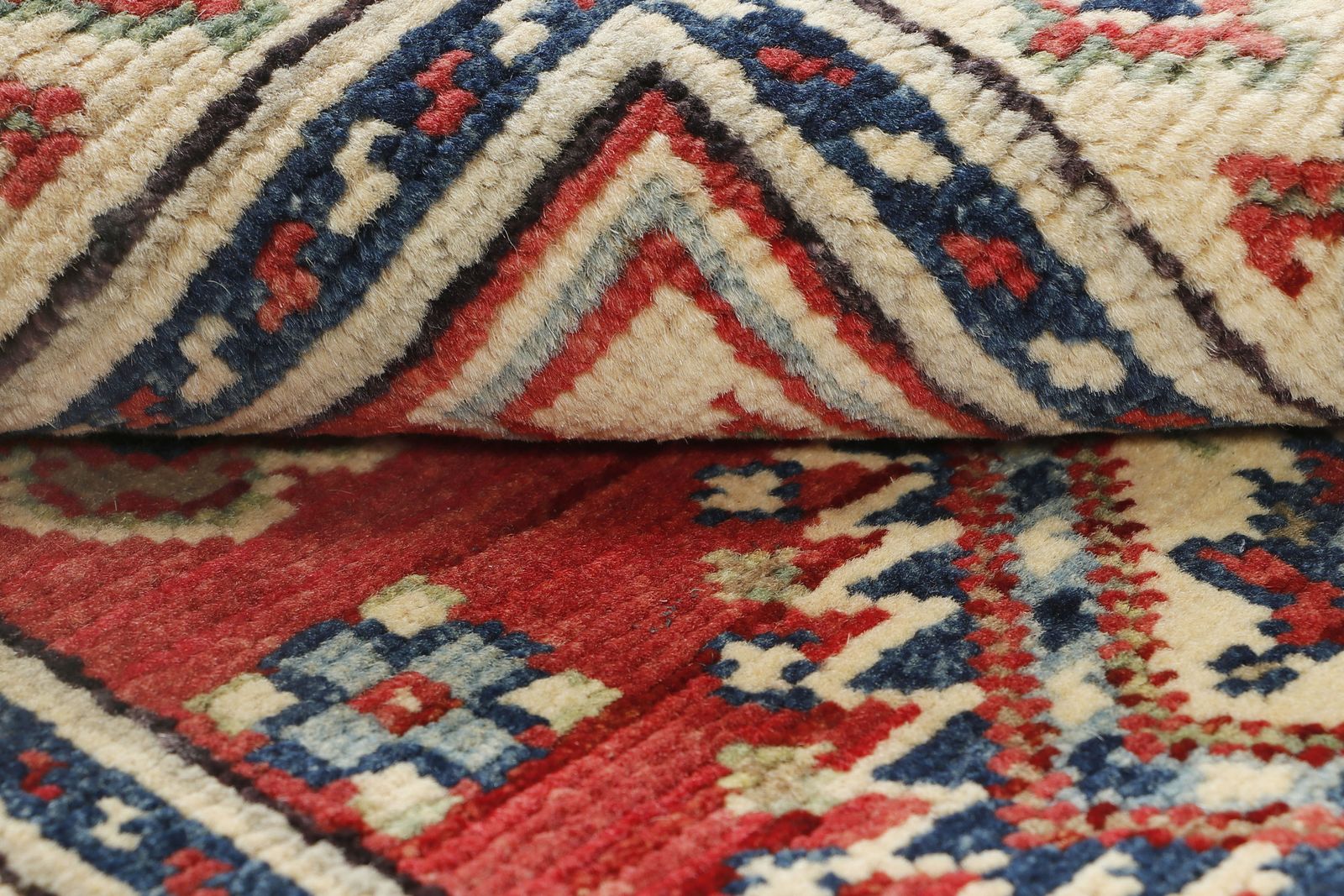 Small Red And Ivory Kazak Afghan Traditional Rug photo 138.0