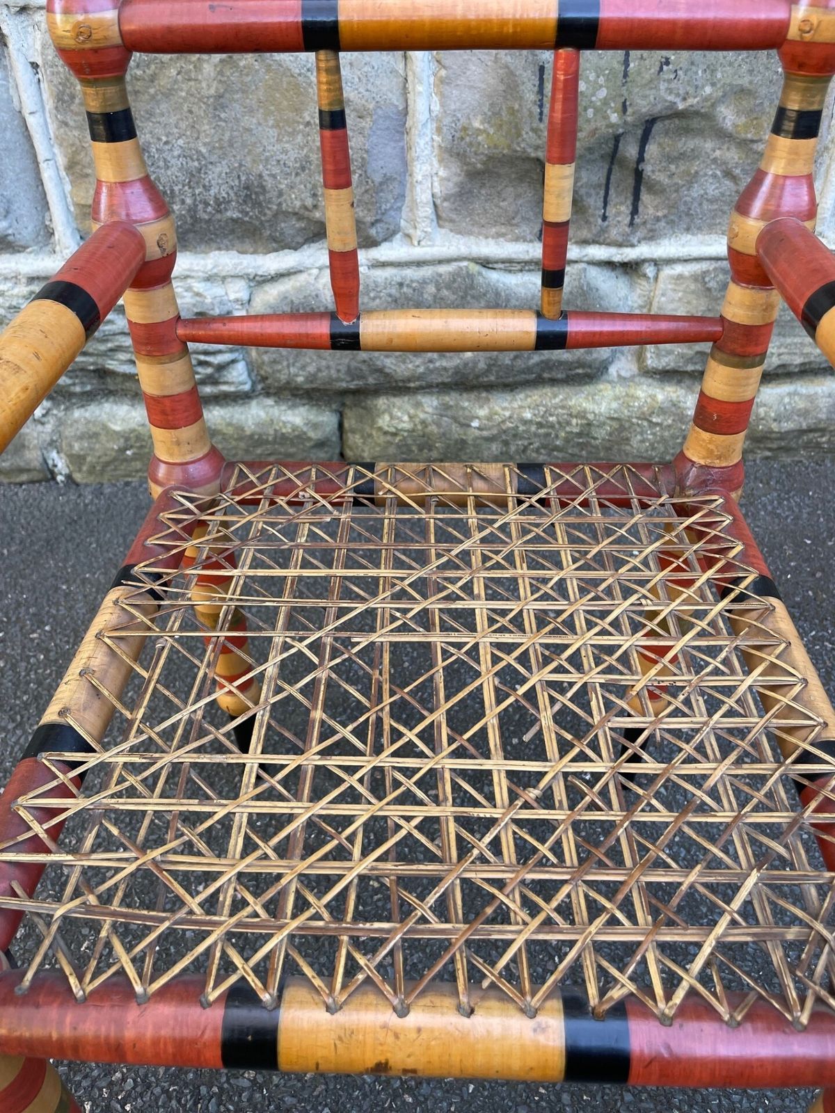 Unusual Antique Painted Bobbin Turned Armchair photo for sale