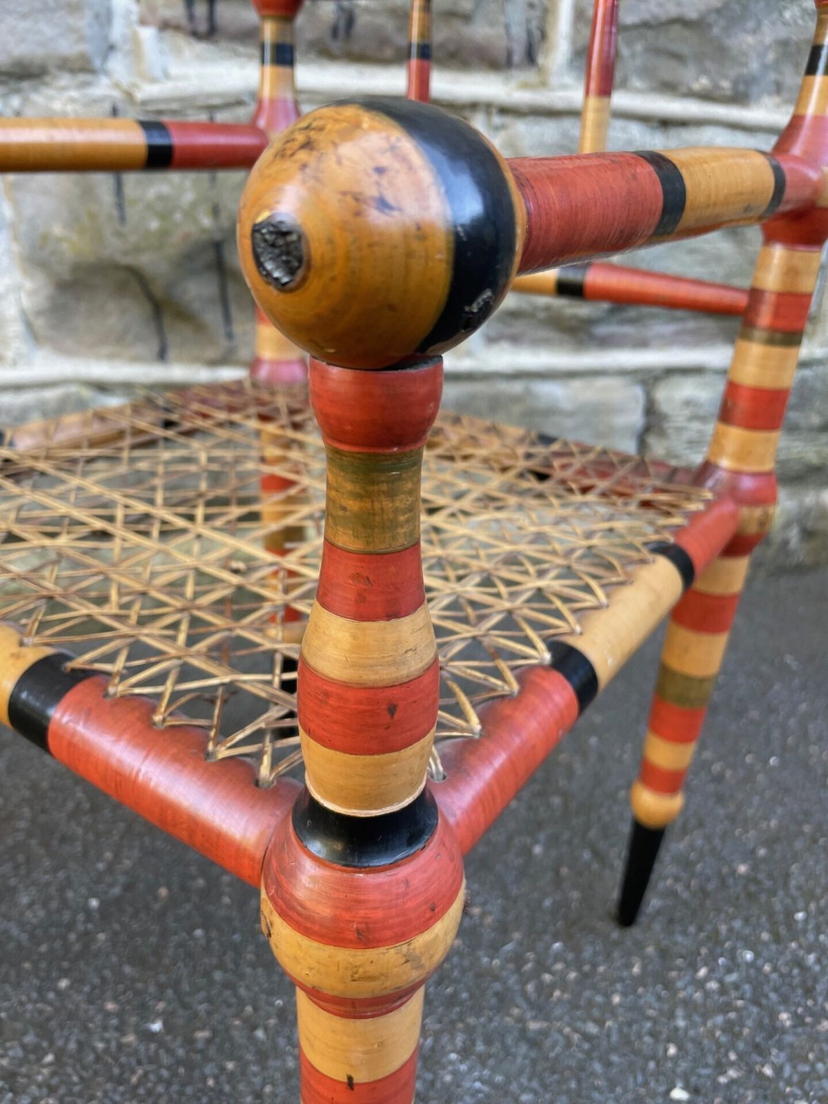 Unusual Antique Painted Bobbin Turned Armchair photo vintage