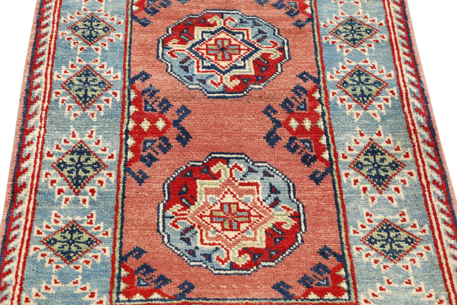 2x3 Ersari Rust And Light Blue Bokhara Turkmen Tribal Geometric Rug photo Textiles
