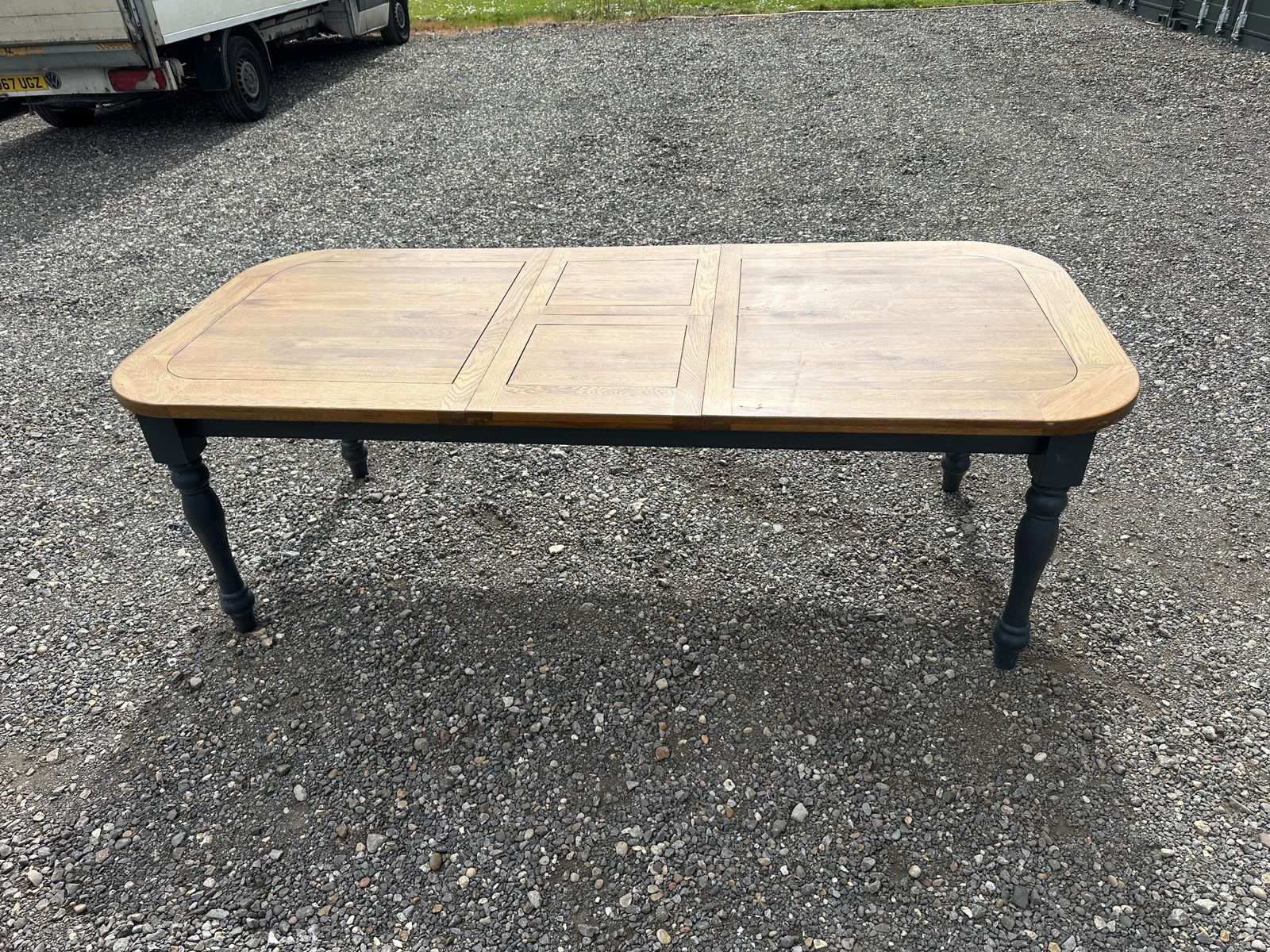 Grand Substantial Oak Furnitureland Dining Table 230cm 10–12 Seat Huge Navy Blue photo vinterior