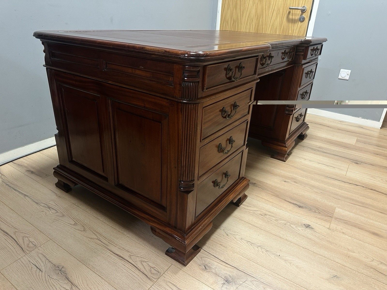 Impressive Antique Captains Bankers Desk Red Leather Twin Pedestal Partners #68 photo 969.0