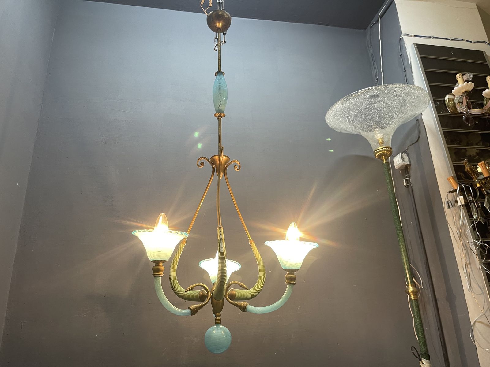 photo furniture Italian Blue Murano Glass Chandelier 1950’s