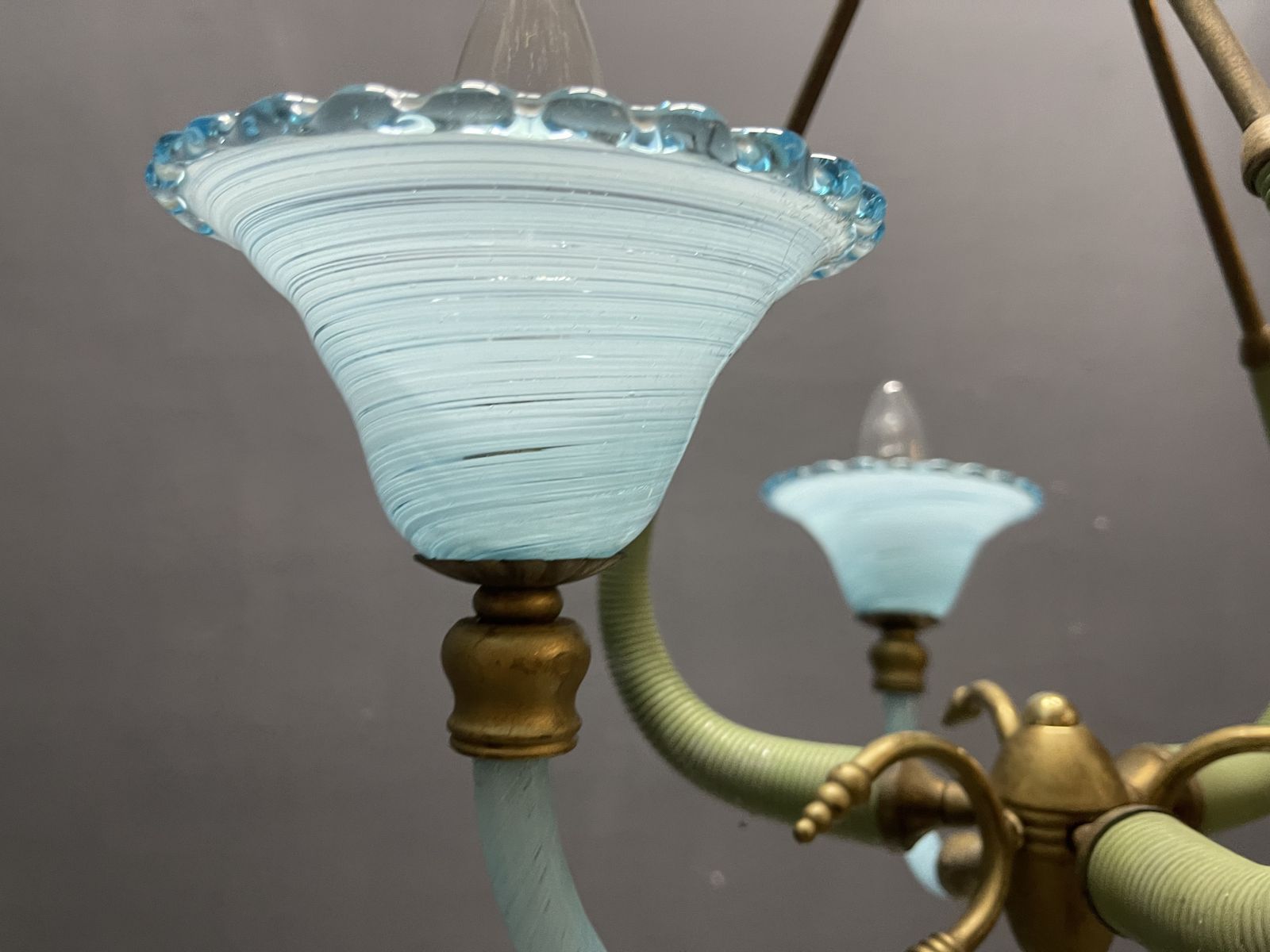 photo buy Italian Blue Murano Glass Chandelier 1950’s