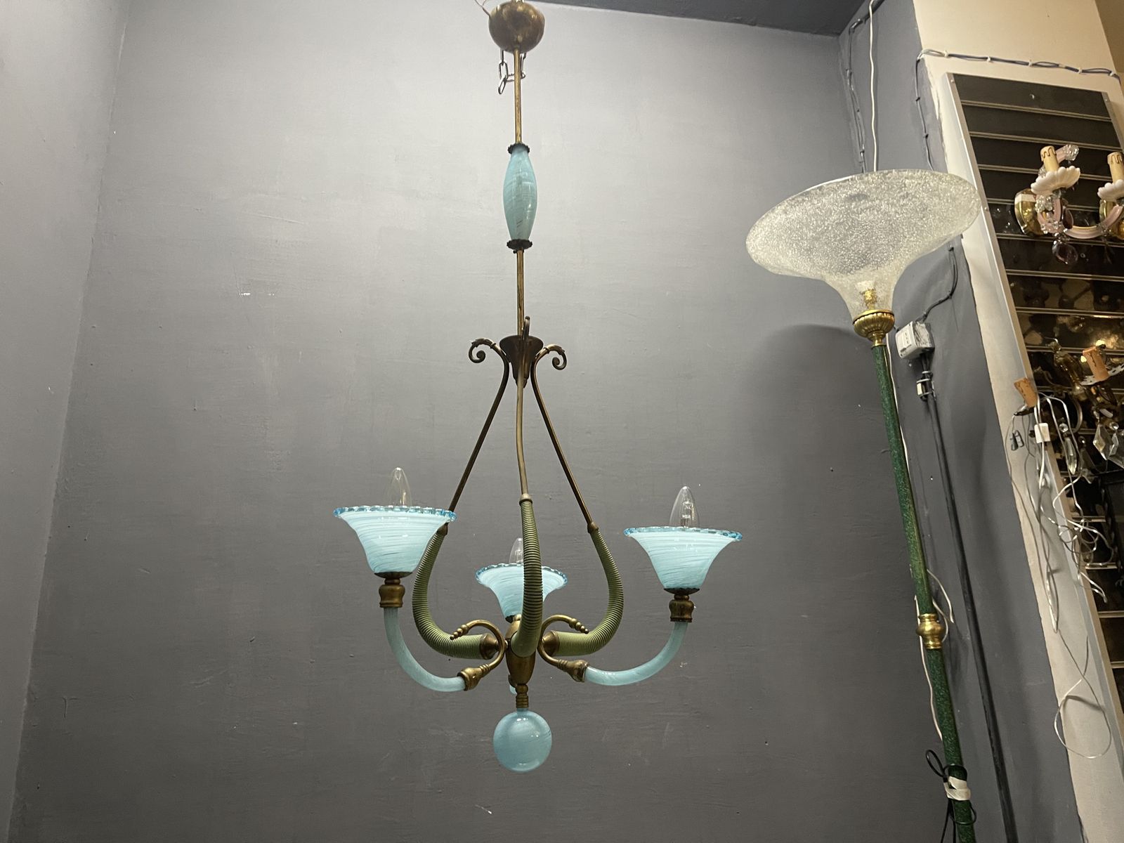 photo vintage Italian Blue Murano Glass Chandelier 1950’s