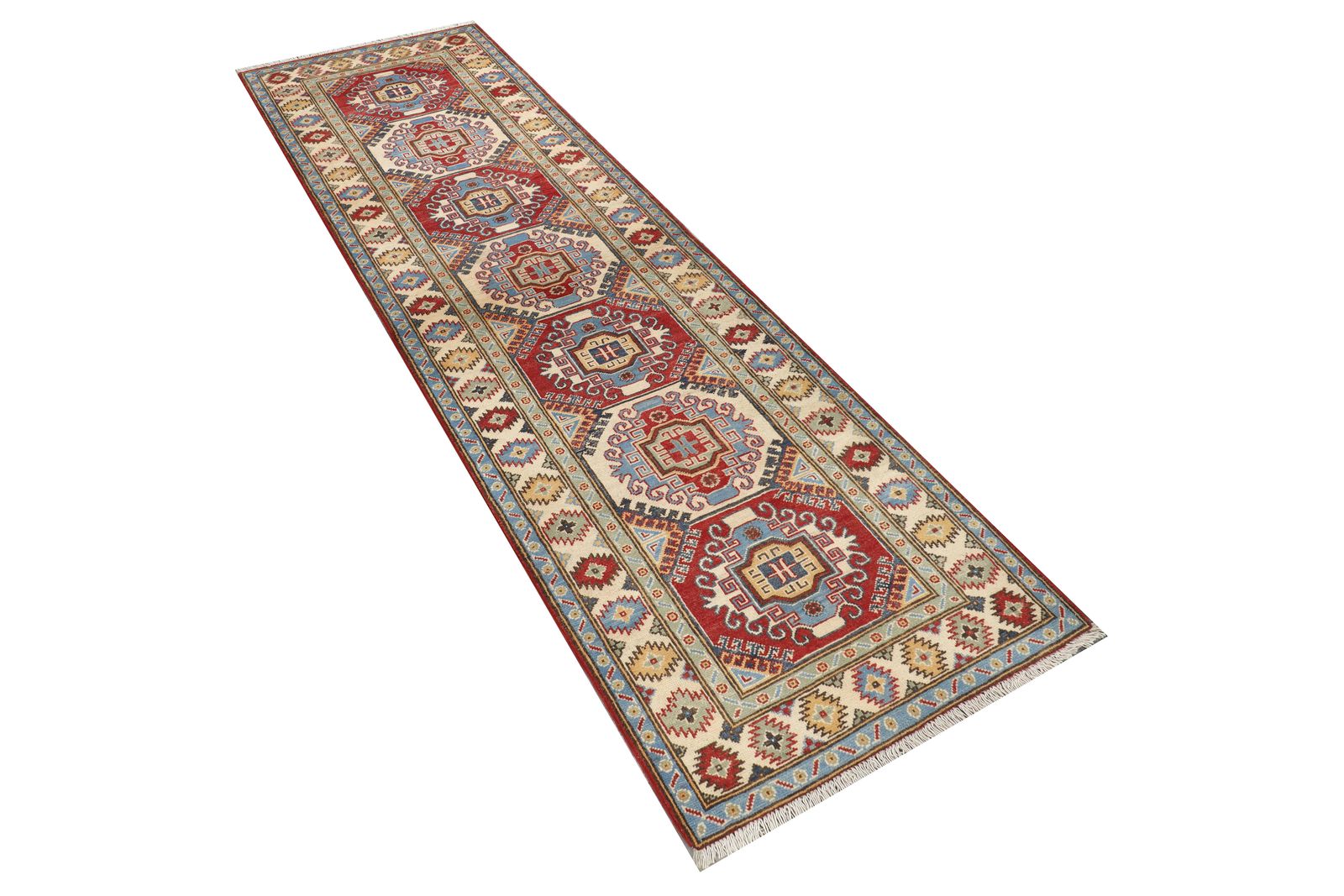 10 Ft Kazak Traditional Geometric Wool Runner Rug photo furniture