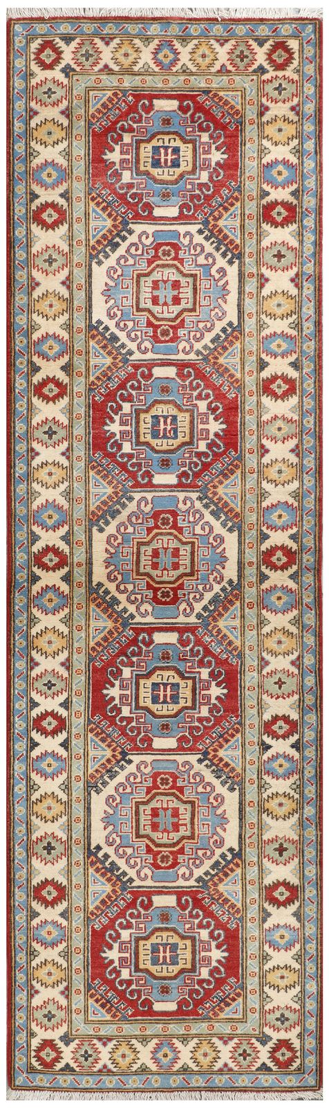 10 Ft Kazak Traditional Geometric Wool Runner Rug