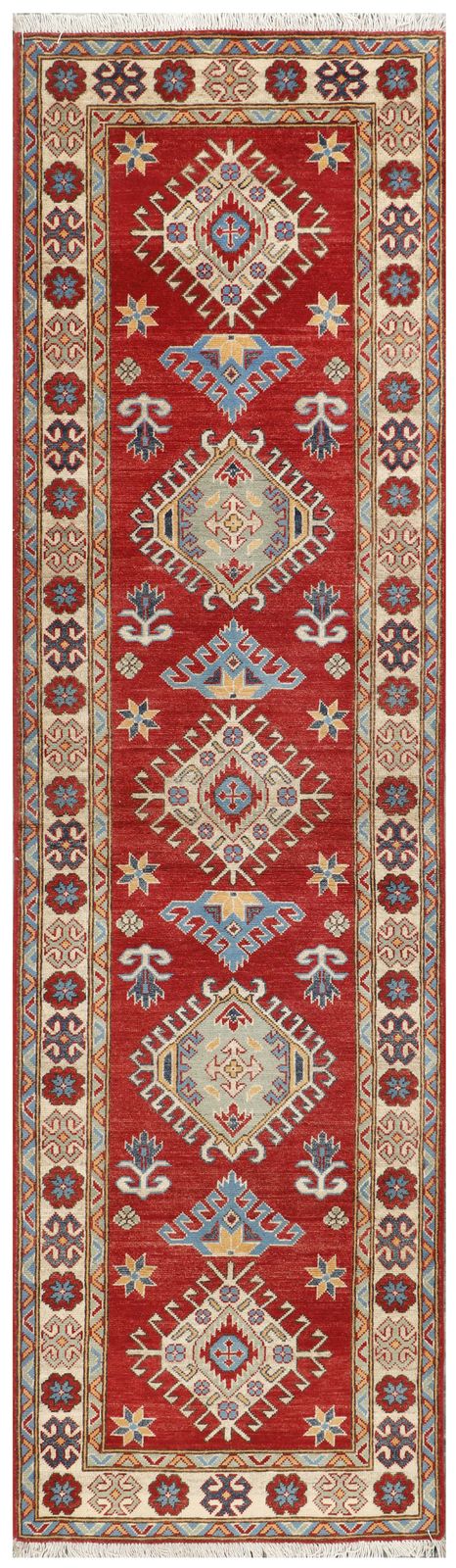 3x10 Red Kazak Handmade Caucasian Runner Rug