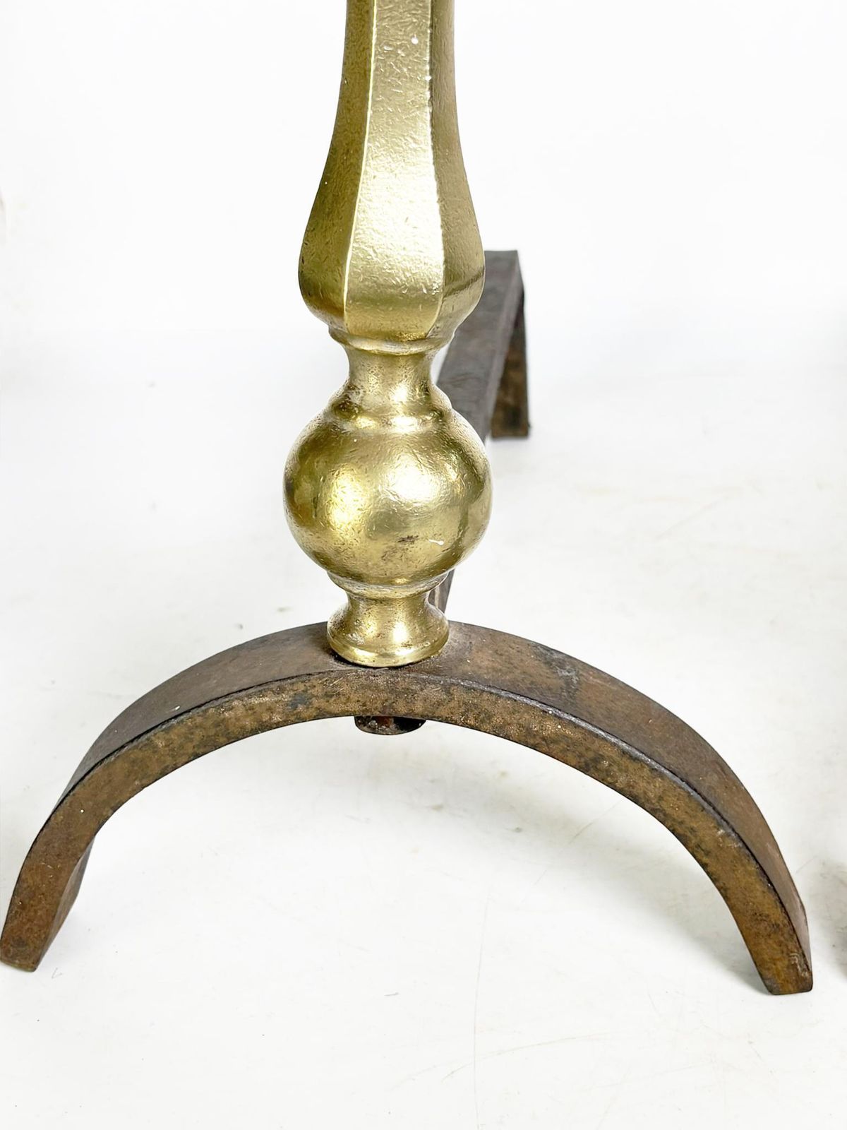 Pair Of Andirons With Brass Finials, France, 1930. photo vinterior