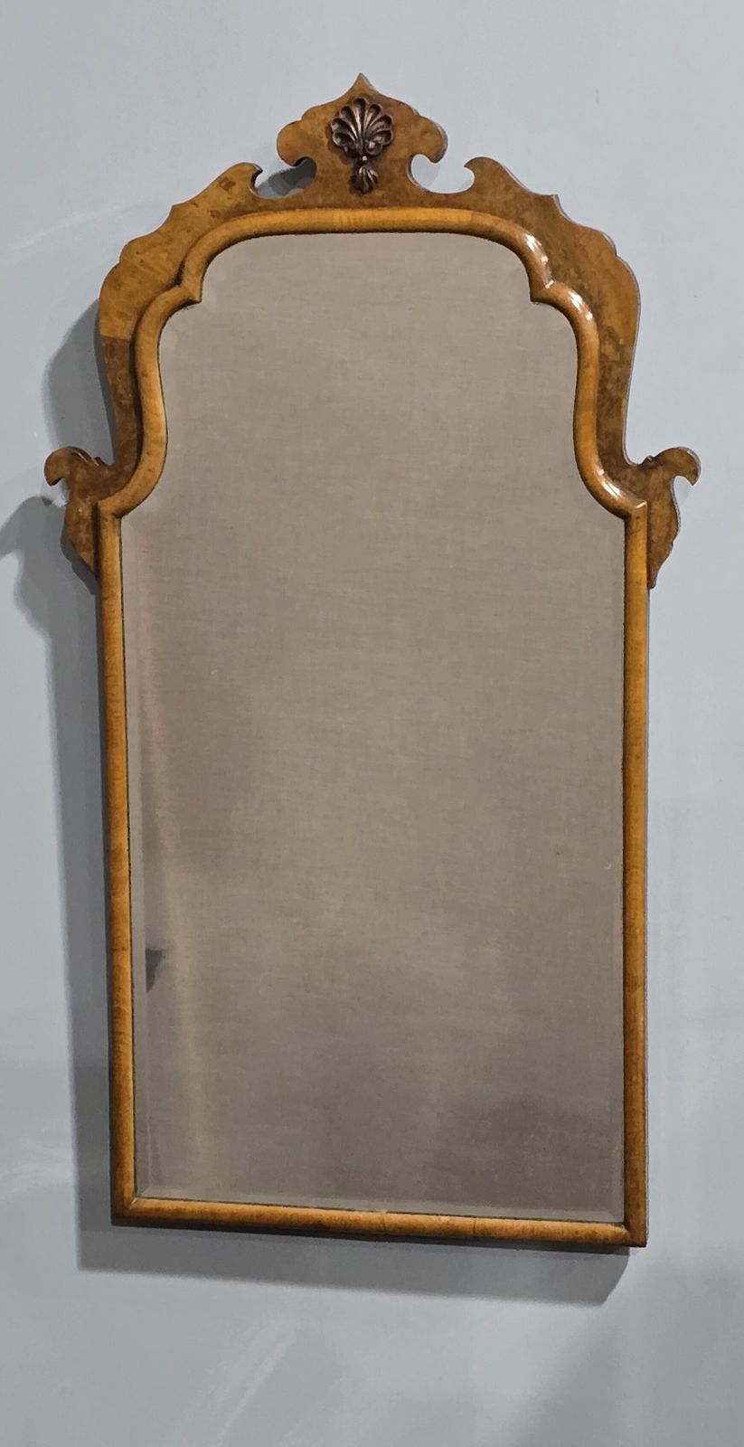 Queen Anne Burr Walnut Wall Mirror photo for sale