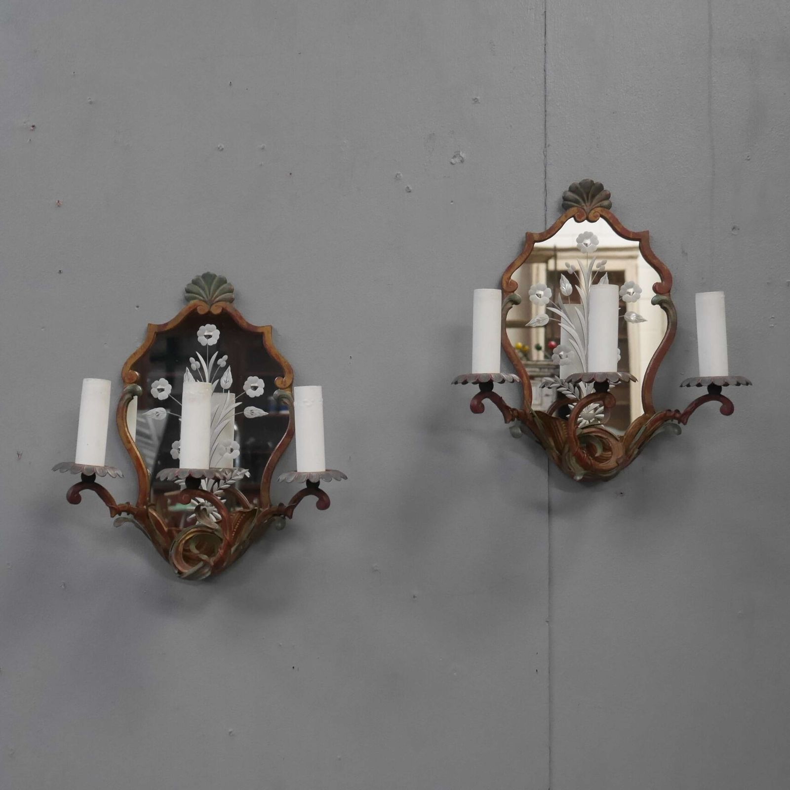 French Cut Glass Polychrome Mirrored Sconces photo Lighting