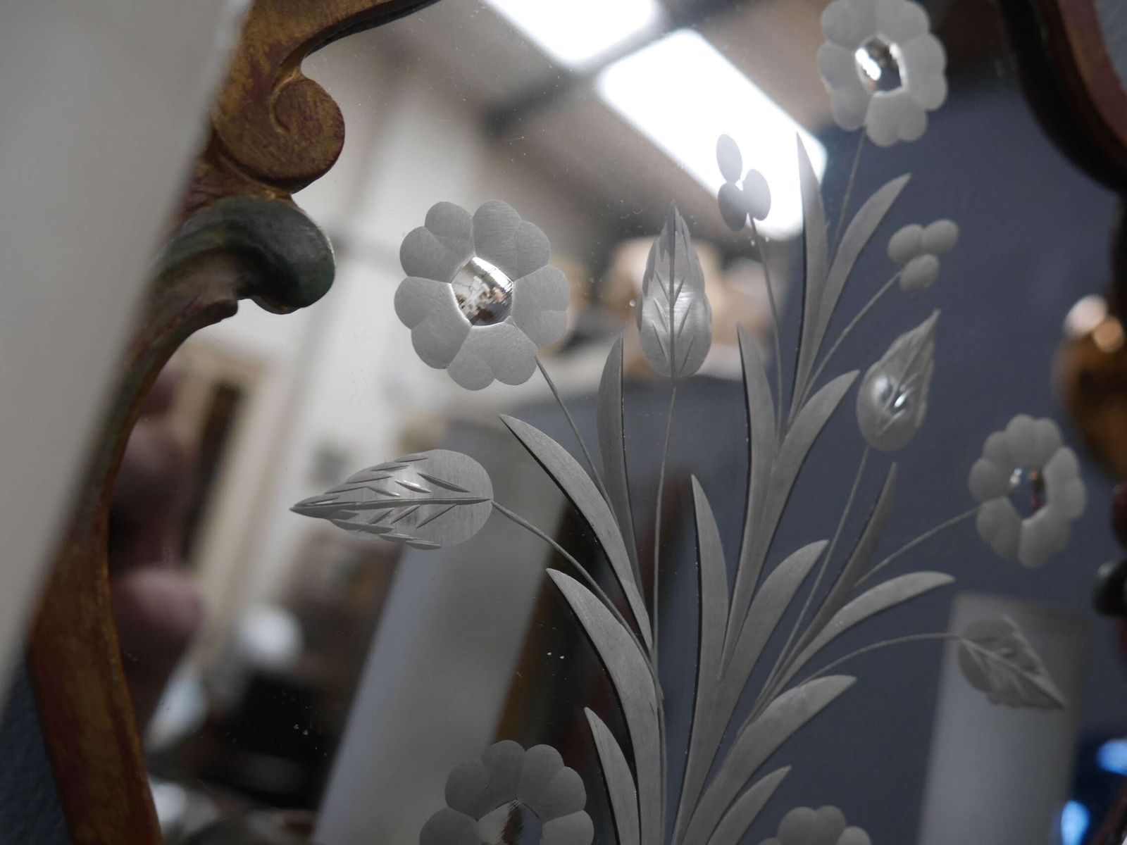 French Cut Glass Polychrome Mirrored Sconces photo 644.99