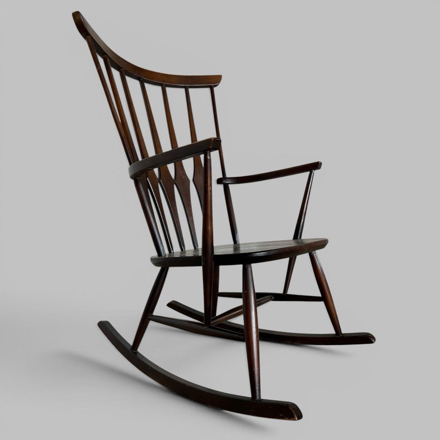 Mid Century Wooden Rocking Chair With Spindle Back photo 225.0