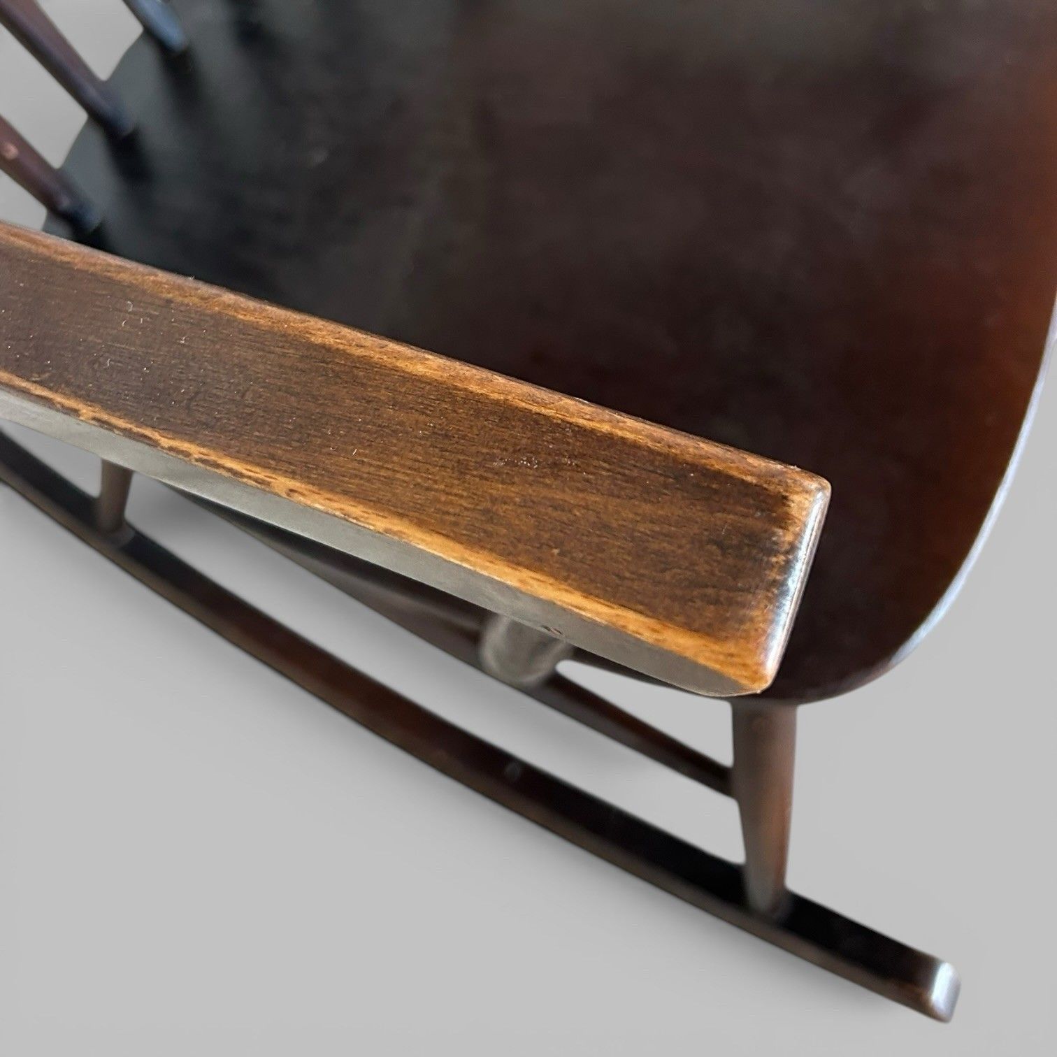 photo for sale Mid Century Wooden Rocking Chair With Spindle Back