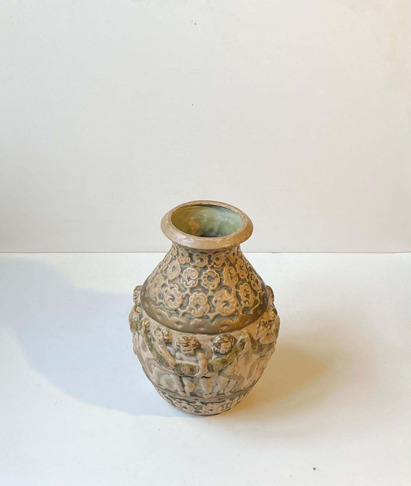 Antique Hand Painted Pottery Vase W. Putti's   Renaissance Revival In Style photo furniture