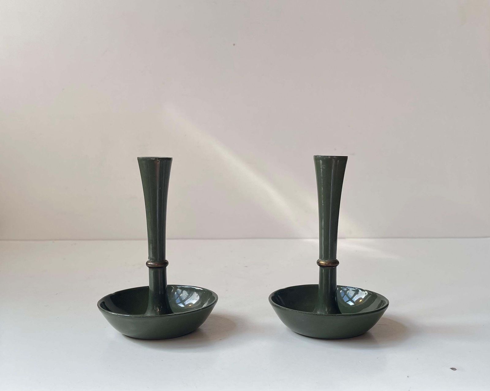 Ens Harald Quistgaard Candleholders In Green Enamel, Brass & Cast Iron, 1960s photo furniture