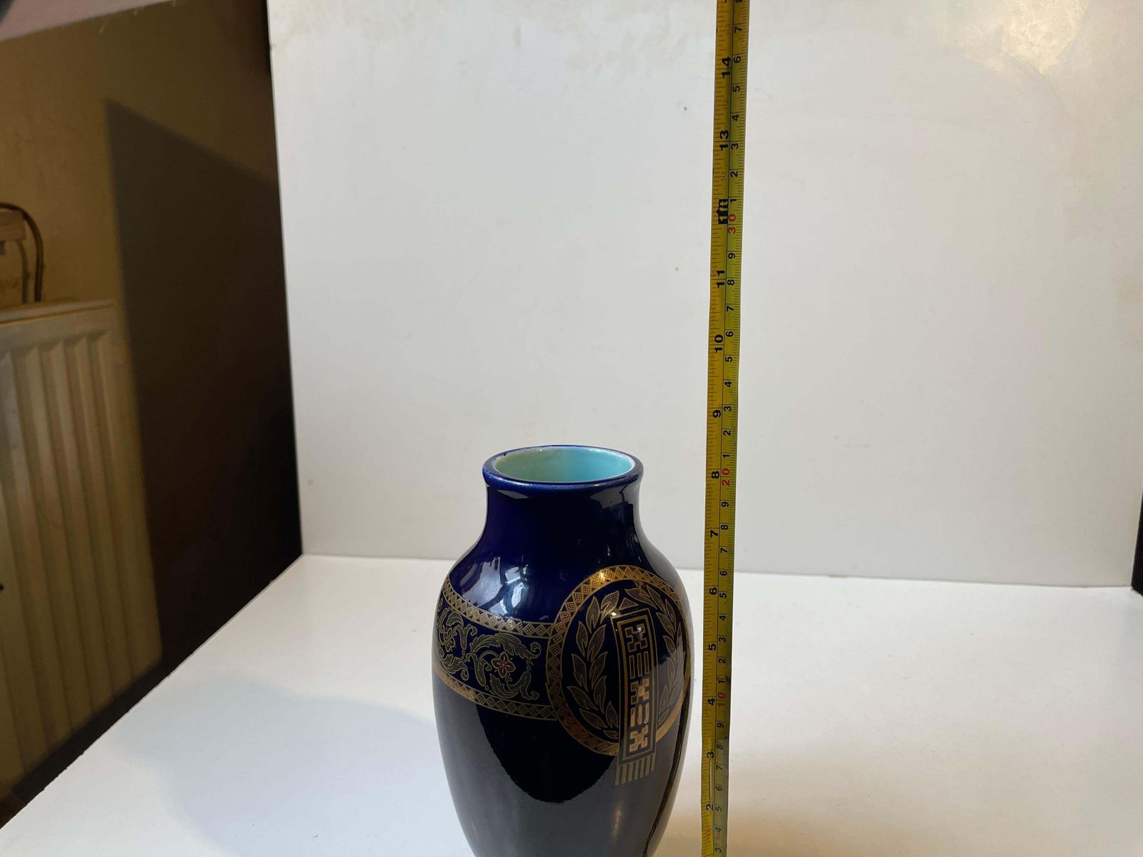 French Neo Classical Cobalt Blue Majolica Vase By Sarreguemines, 1920s photo vintage